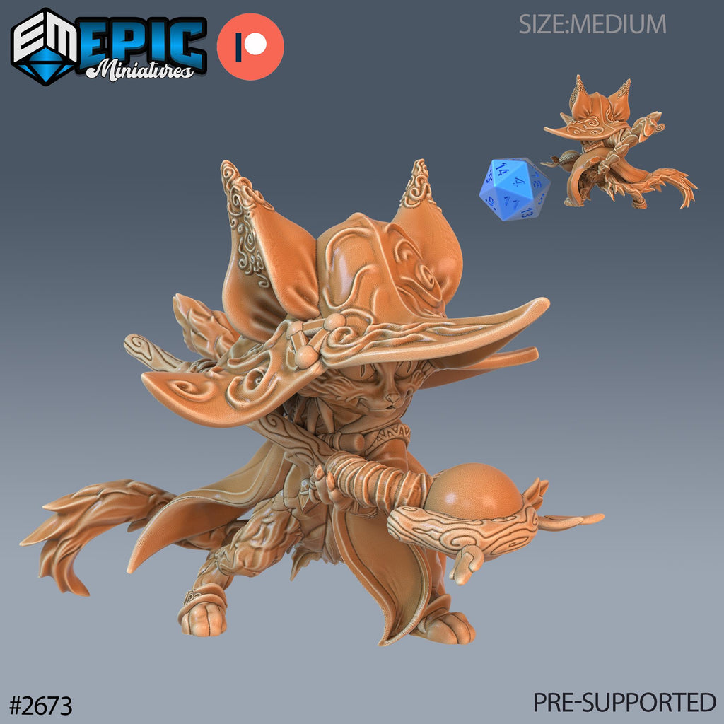Cat Folk Druid Option #2673 front DND miniature Little Folk 16k resin