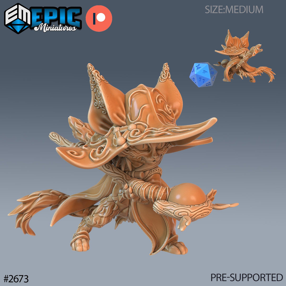Cat Folk Druid Option #2673 front DND miniature Little Folk 16k resin