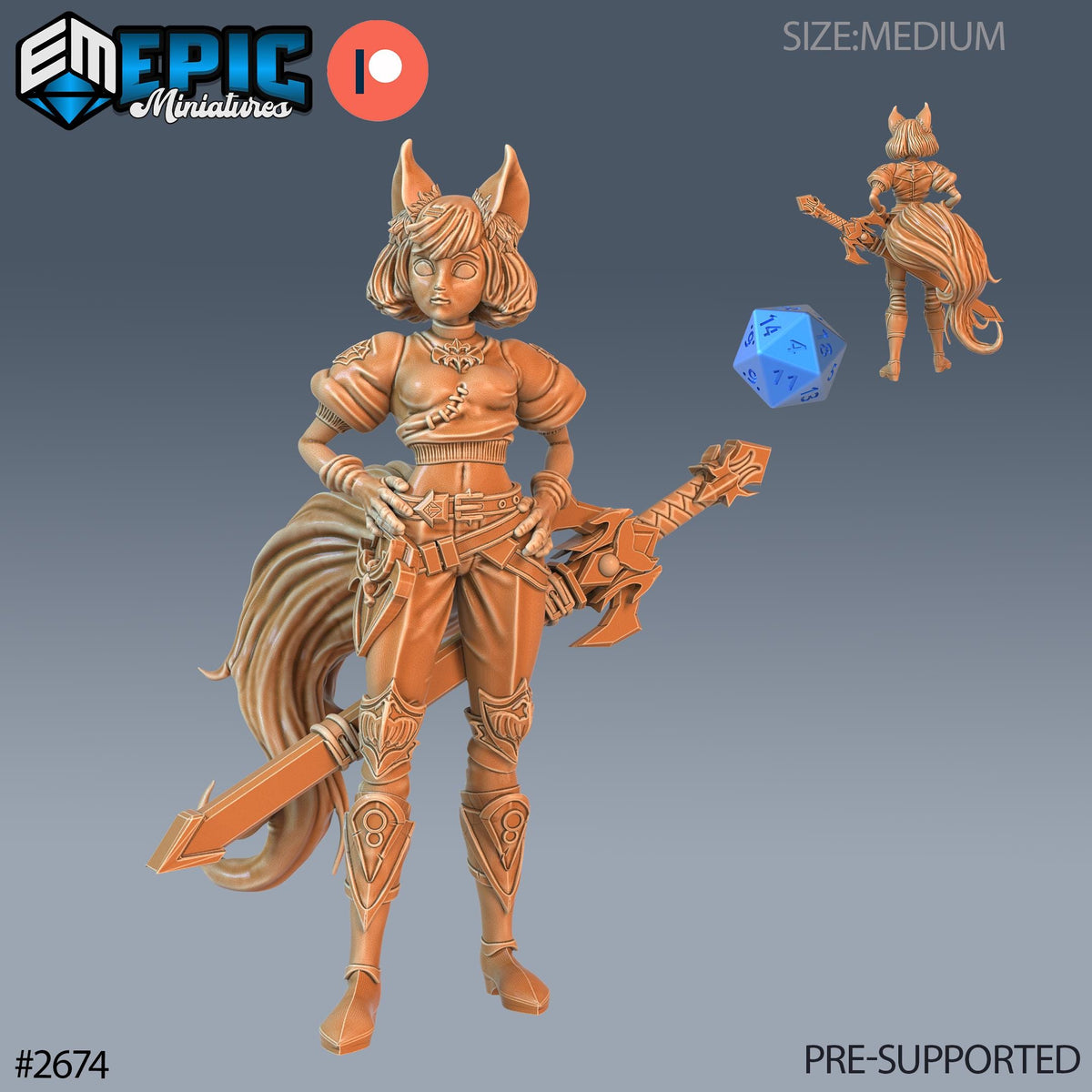 Fennec Girl Option #2674 front DND miniature Little Folk 16k resin