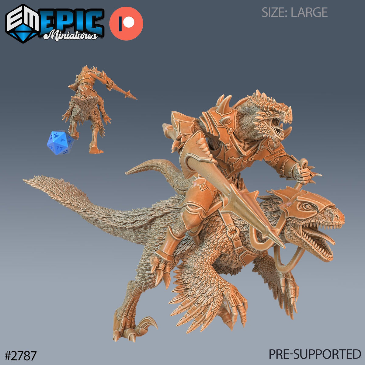 Dragonborn Raptor Rider Option #2787 front DND miniature Reptiles of War 16k resin