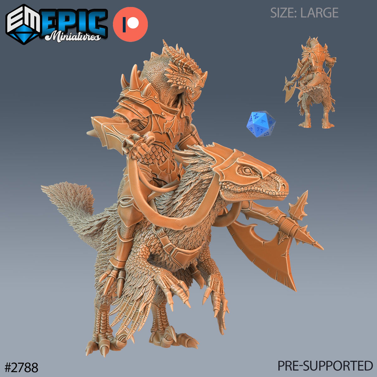Dragonborn Raptor Rider Option #2788 front DND miniature Reptiles of War 16k resin