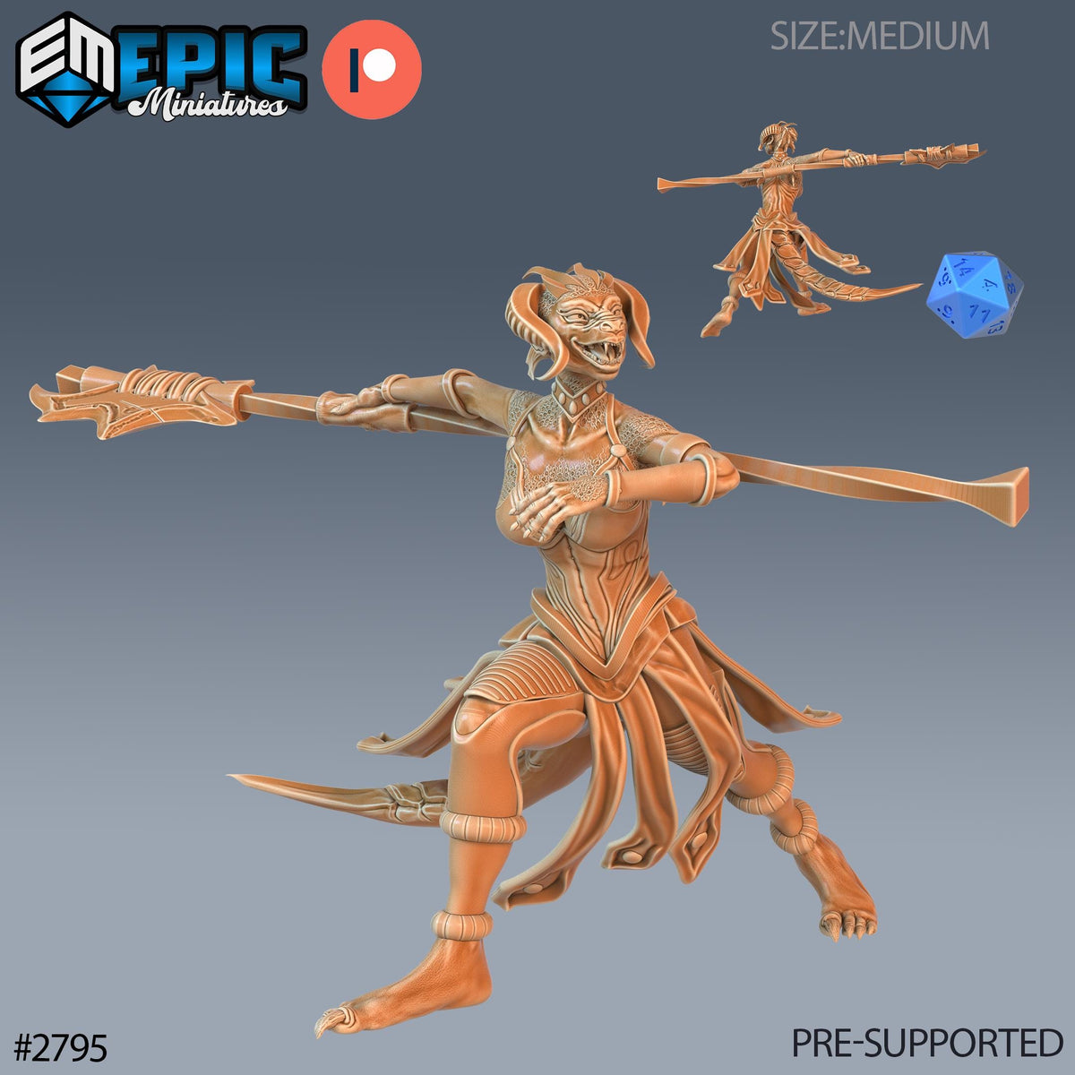 Lizard Folk Brood Guard Option #2795 front DND miniature Reptiles of War 16k resin