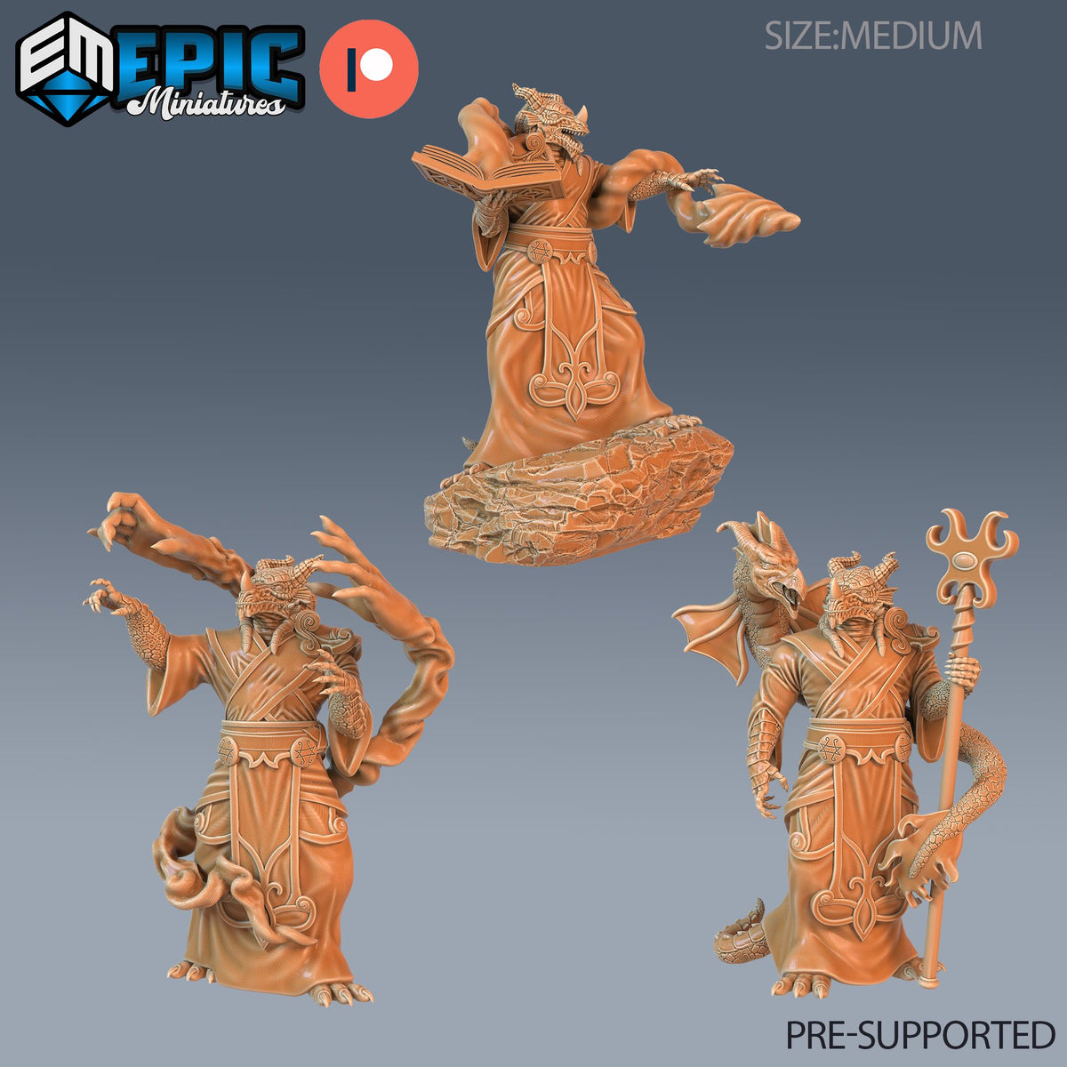 Dragonborn Priest Set of 3 DND miniatures group photo Reptiles of War