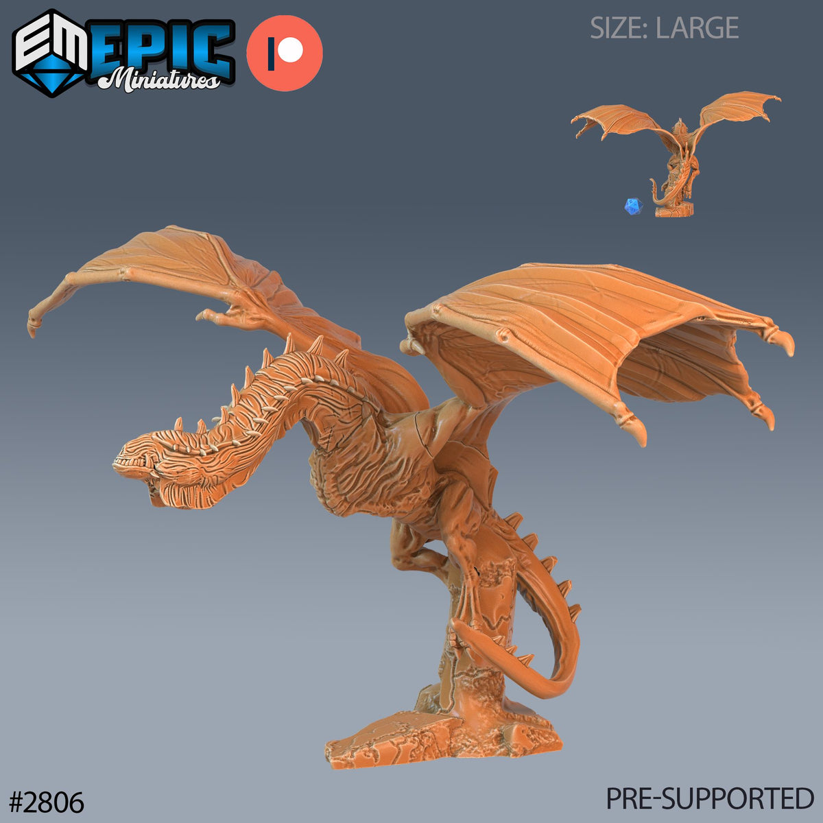 Cave Wyvern Option #2806 front DND miniature Reptiles of War 16k resin