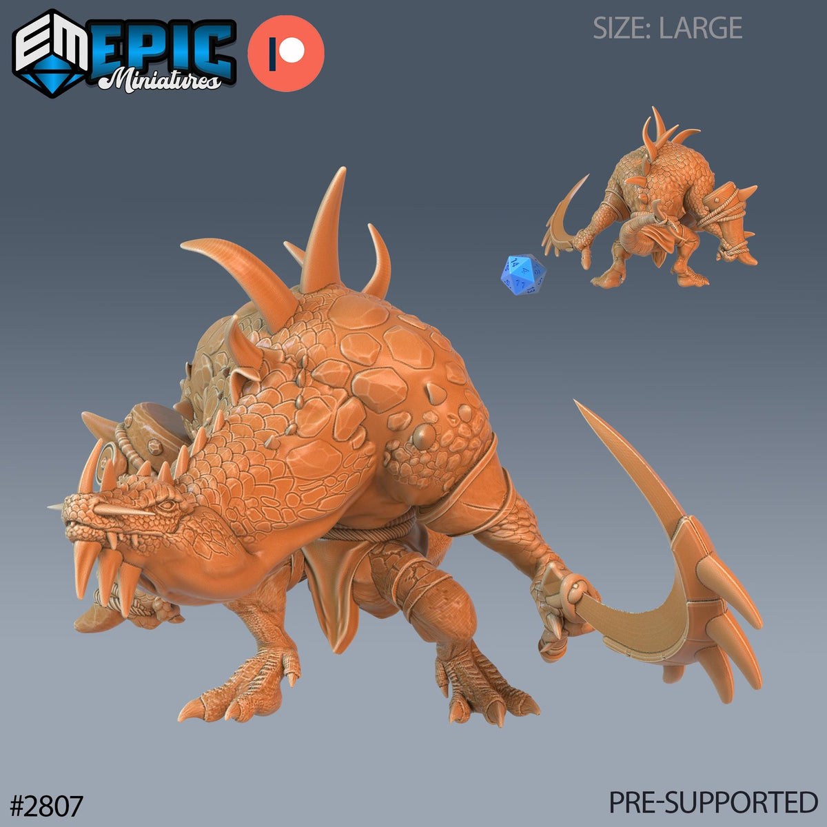 Crocodile Hunchback Option #2807 front DND miniature Reptiles of War 16k resin