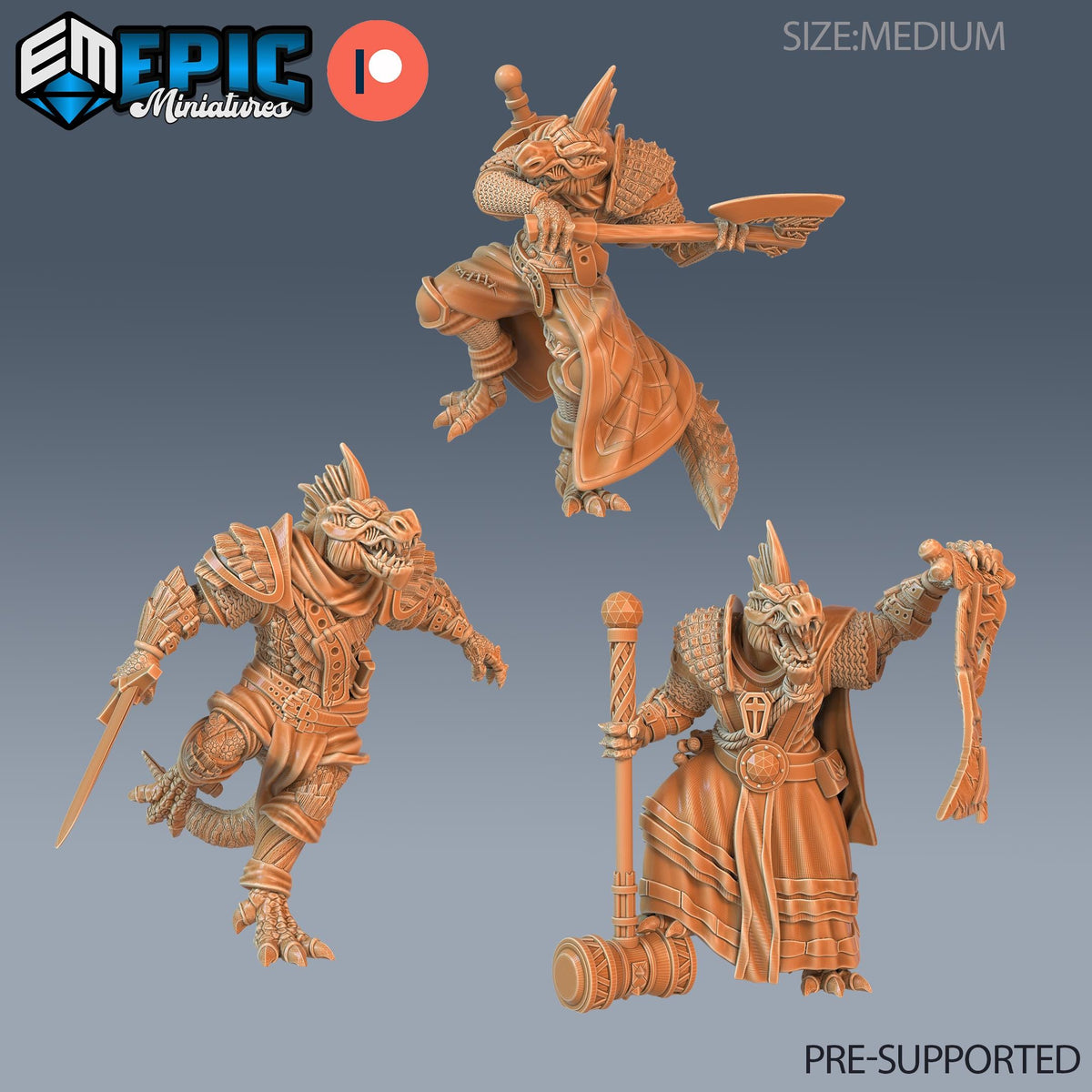 Lizardman Tribe Set of 3 DND miniatures group photo Reptiles of War