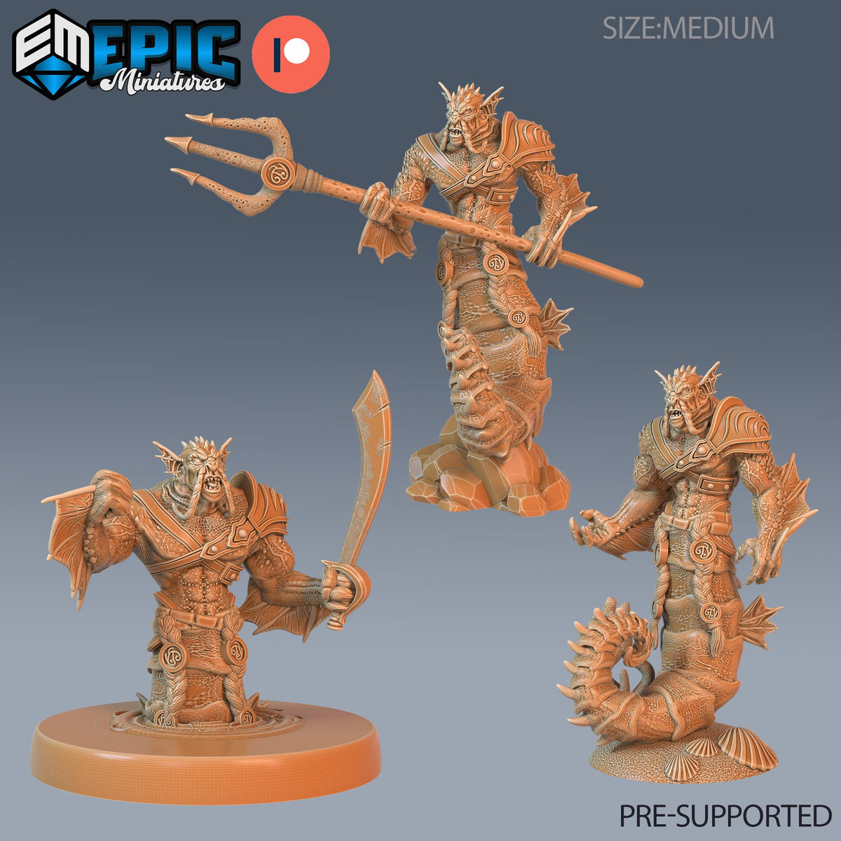 Seahorse Merman Set of 3 DND miniatures group photo Aquatic Journey