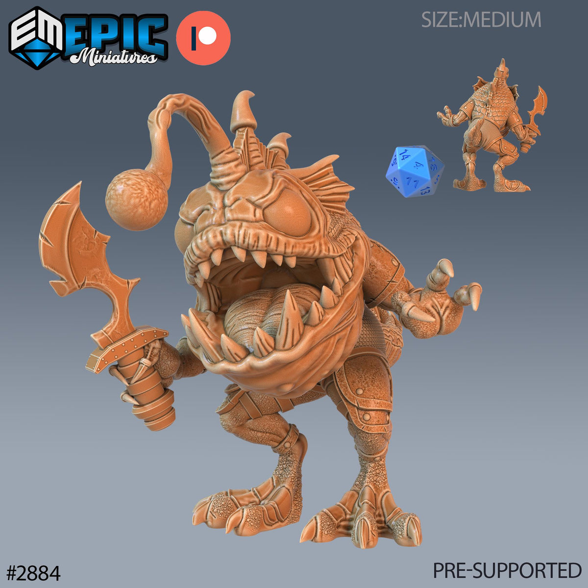 Anglerfish Folk Option #2884 front DND miniature Aquatic Journey 16k resin
