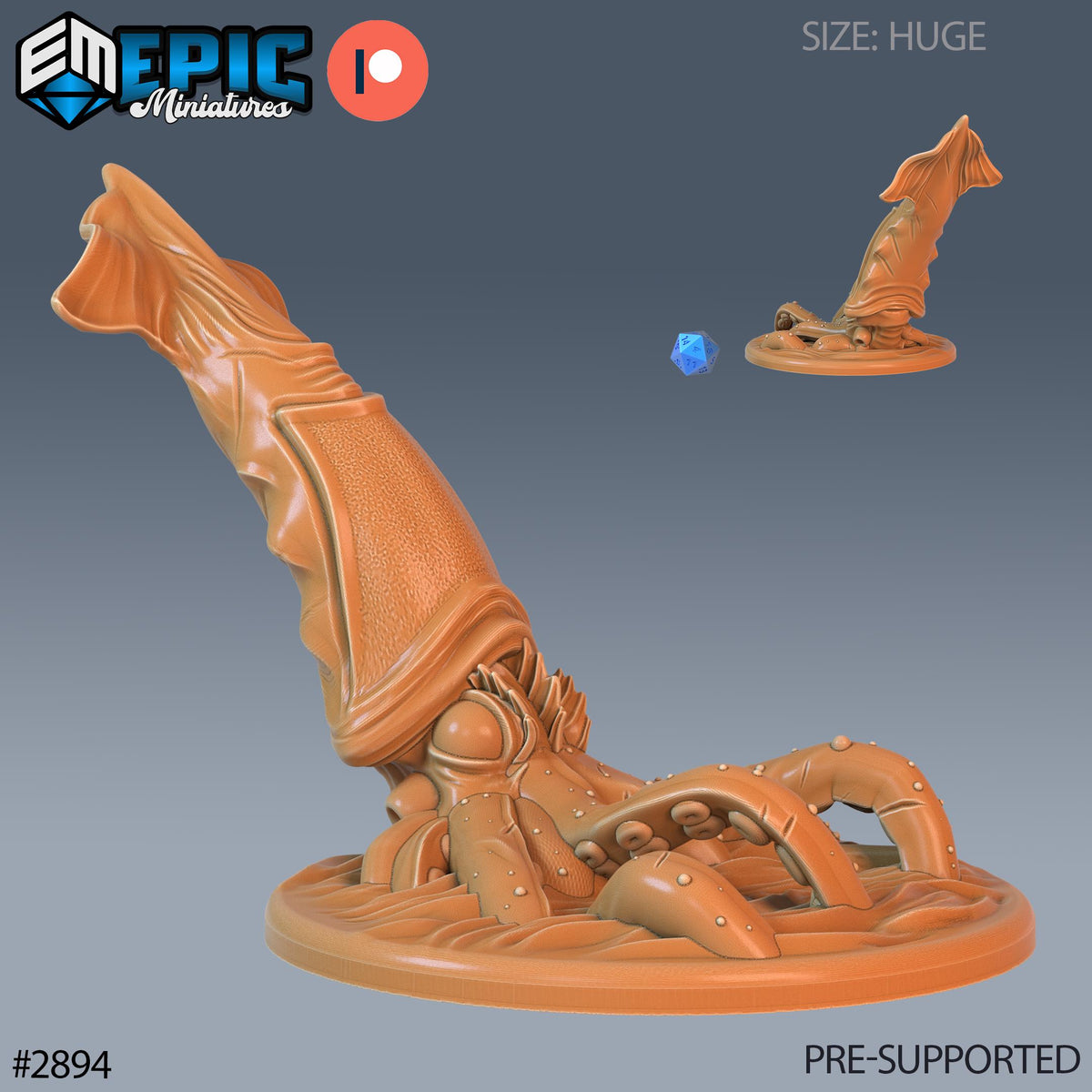 Giant Squid Option #2894 front DND miniature Aquatic Journey 16k resin