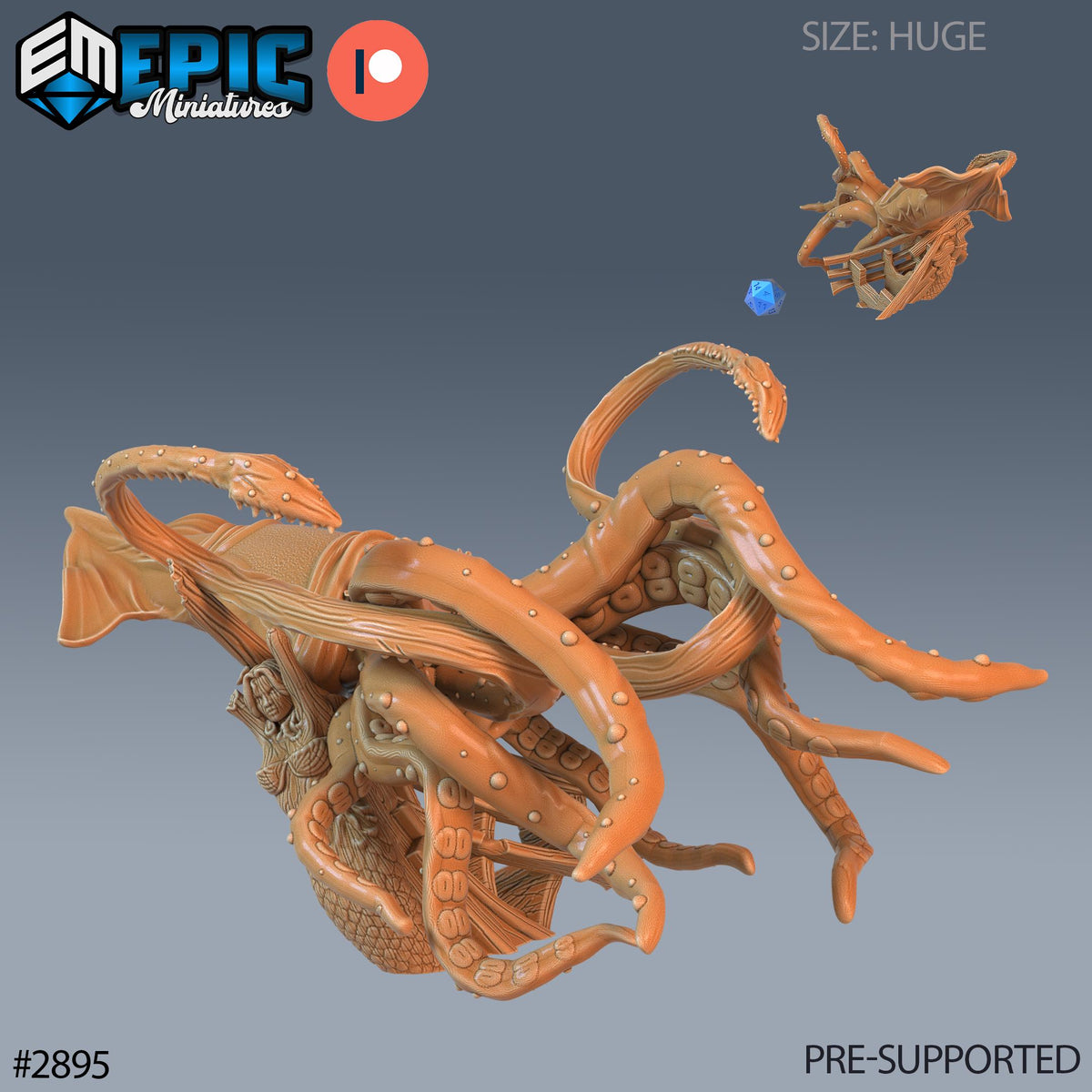 Giant Squid Option #2895 front DND miniature Aquatic Journey 16k resin