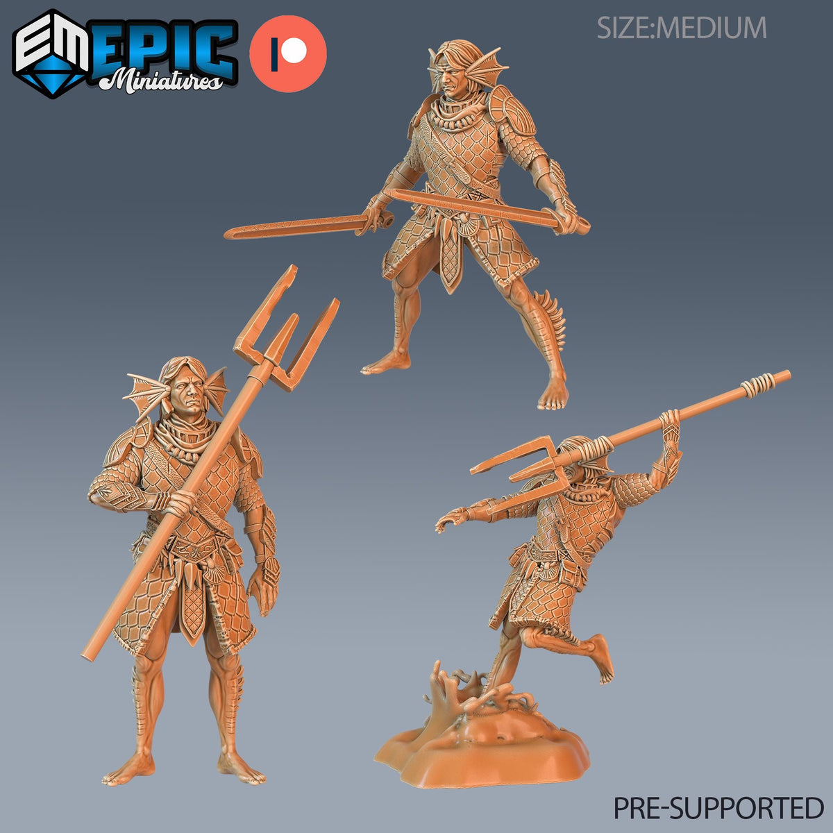 Triton Warrior Set of 3 DND miniatures group photo Aquatic Journey