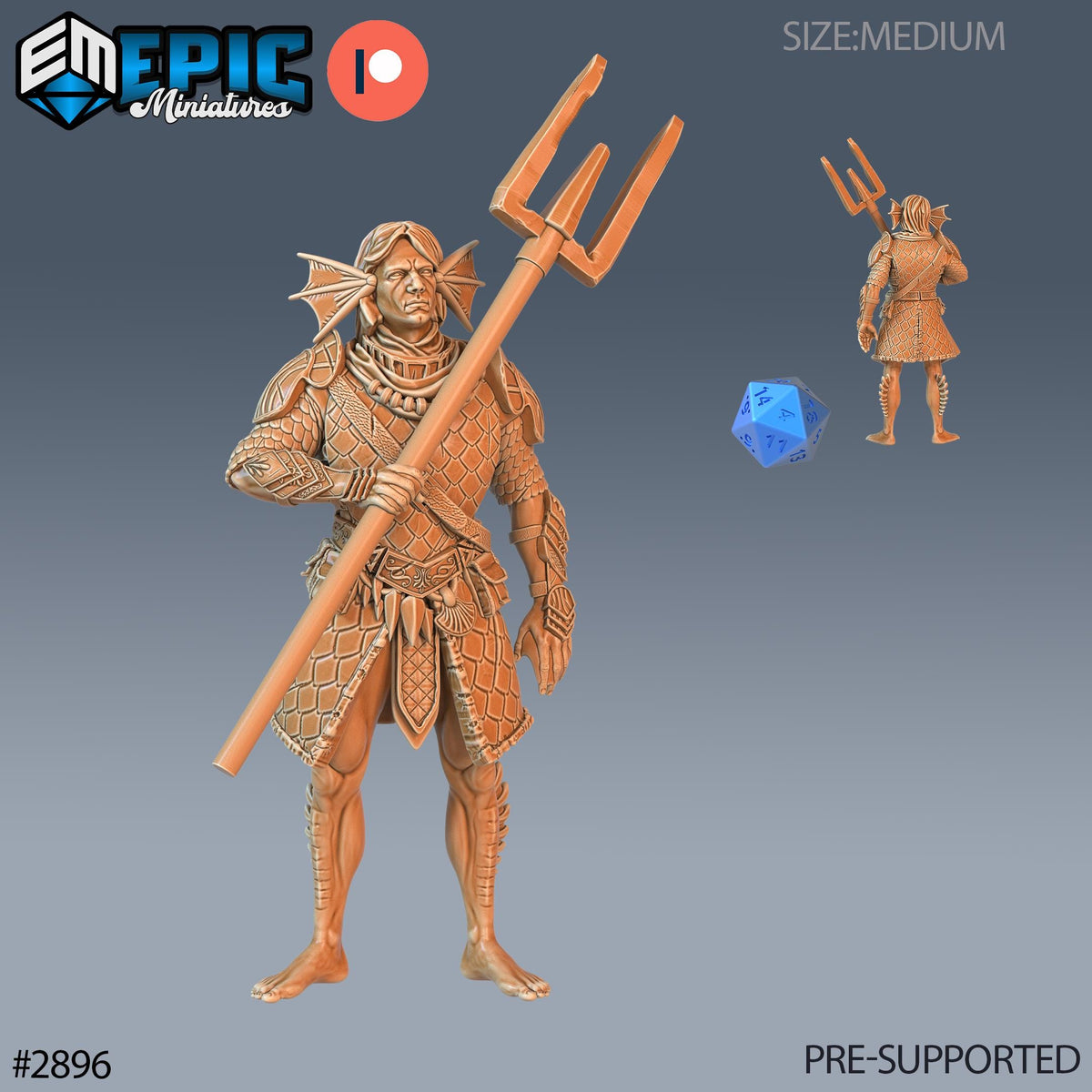 Triton Warrior Option #2896 front DND miniature Aquatic Journey 16k resin