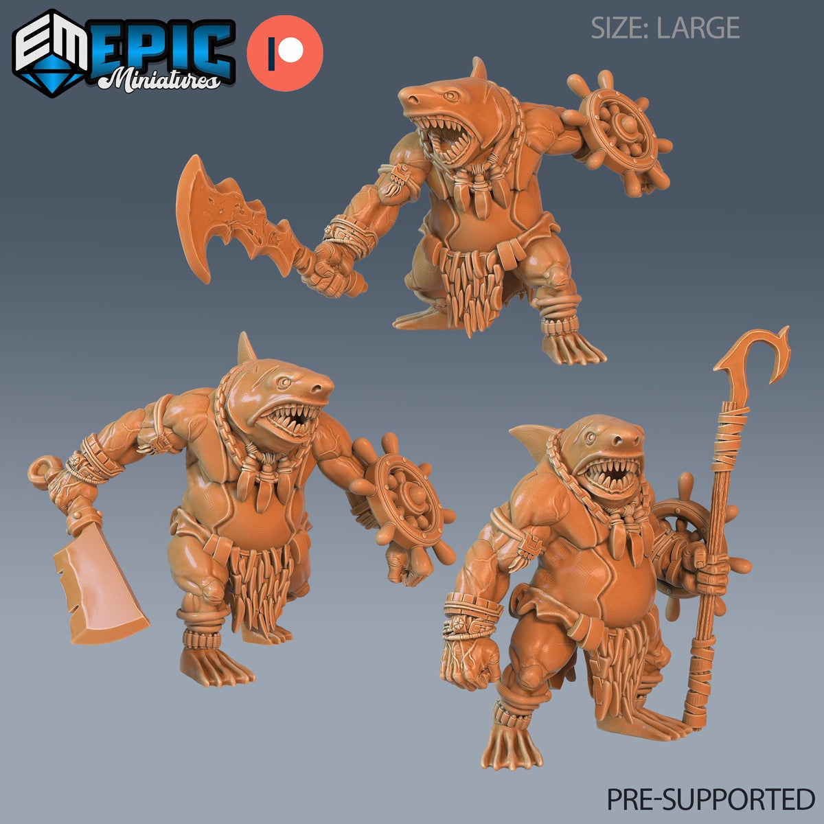 Shark Folk Brute Set of 3 DND miniatures group photo Aquatic Journey