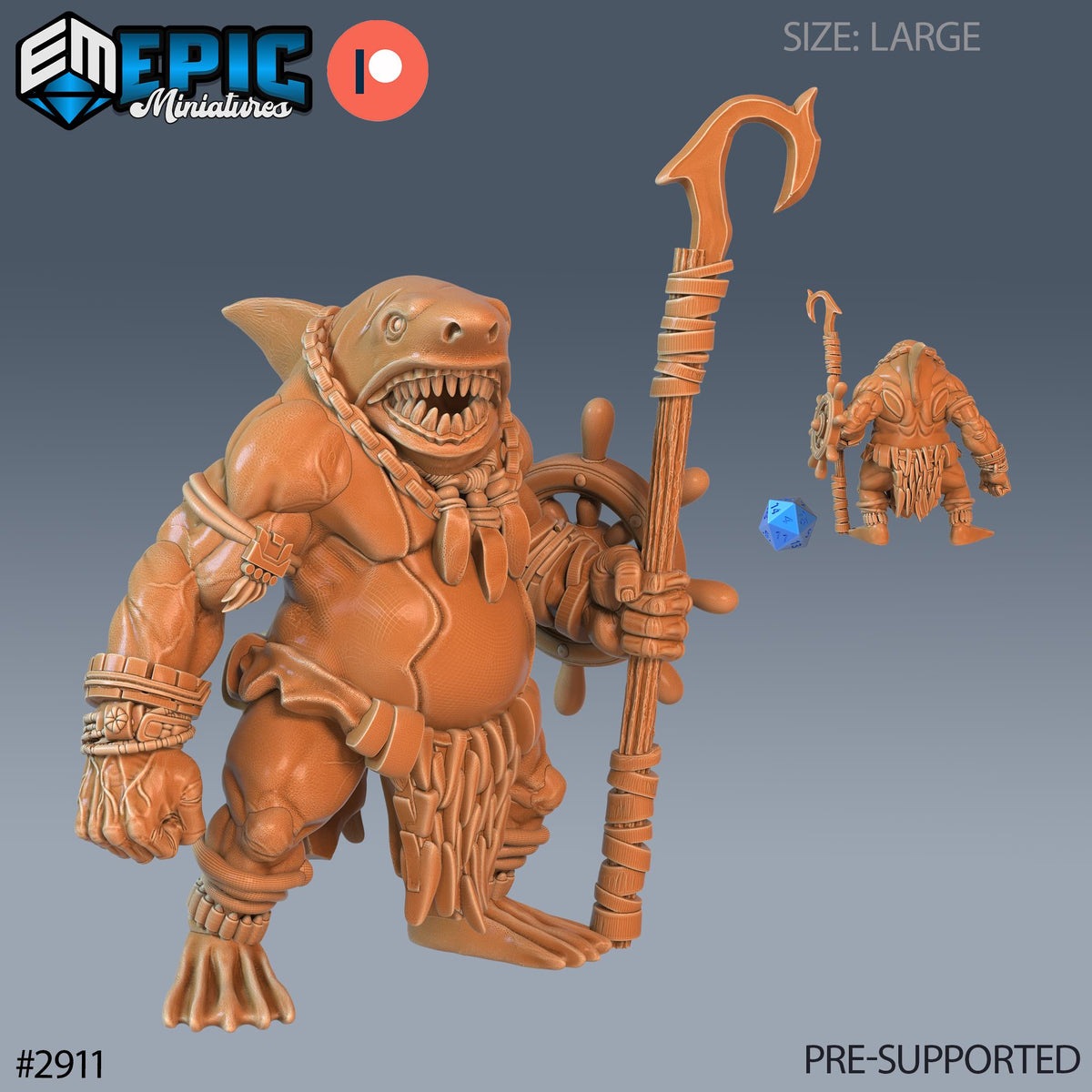 Shark Folk Brute Option #2911 front DND miniature Aquatic Journey 16k resin