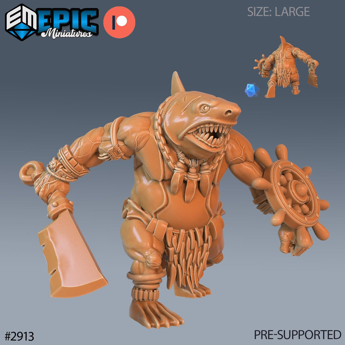 Shark Folk Brute Option #2913 front DND miniature Aquatic Journey 16k resin