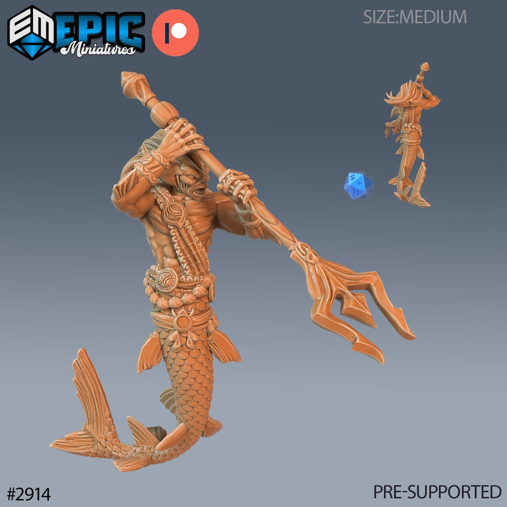 Merman Warrior Option #2914 front DND miniature Aquatic Journey 16k resin
