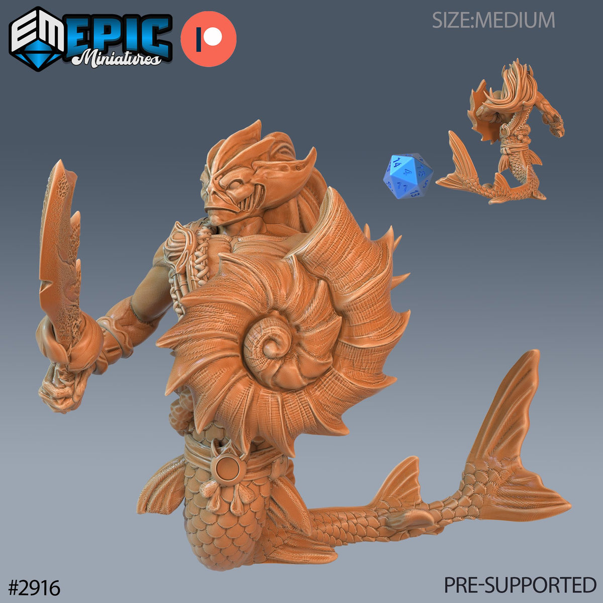 Merman Warrior Option #2916 front DND miniature Aquatic Journey 16k resin