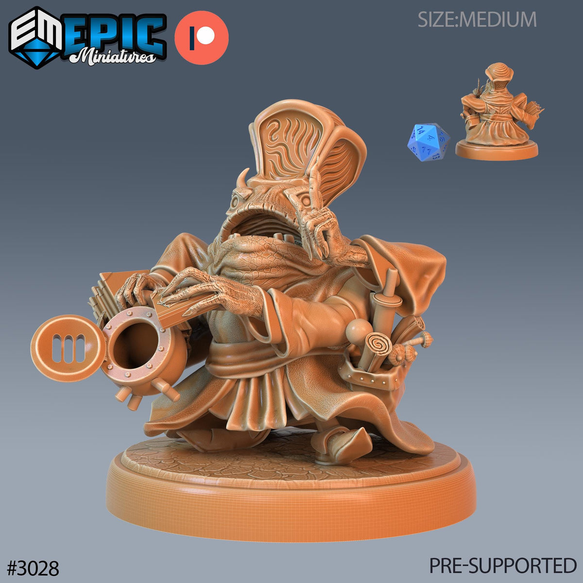 Frog Warlock Option #3028 front DND miniature Eternal Fungi 16k resin