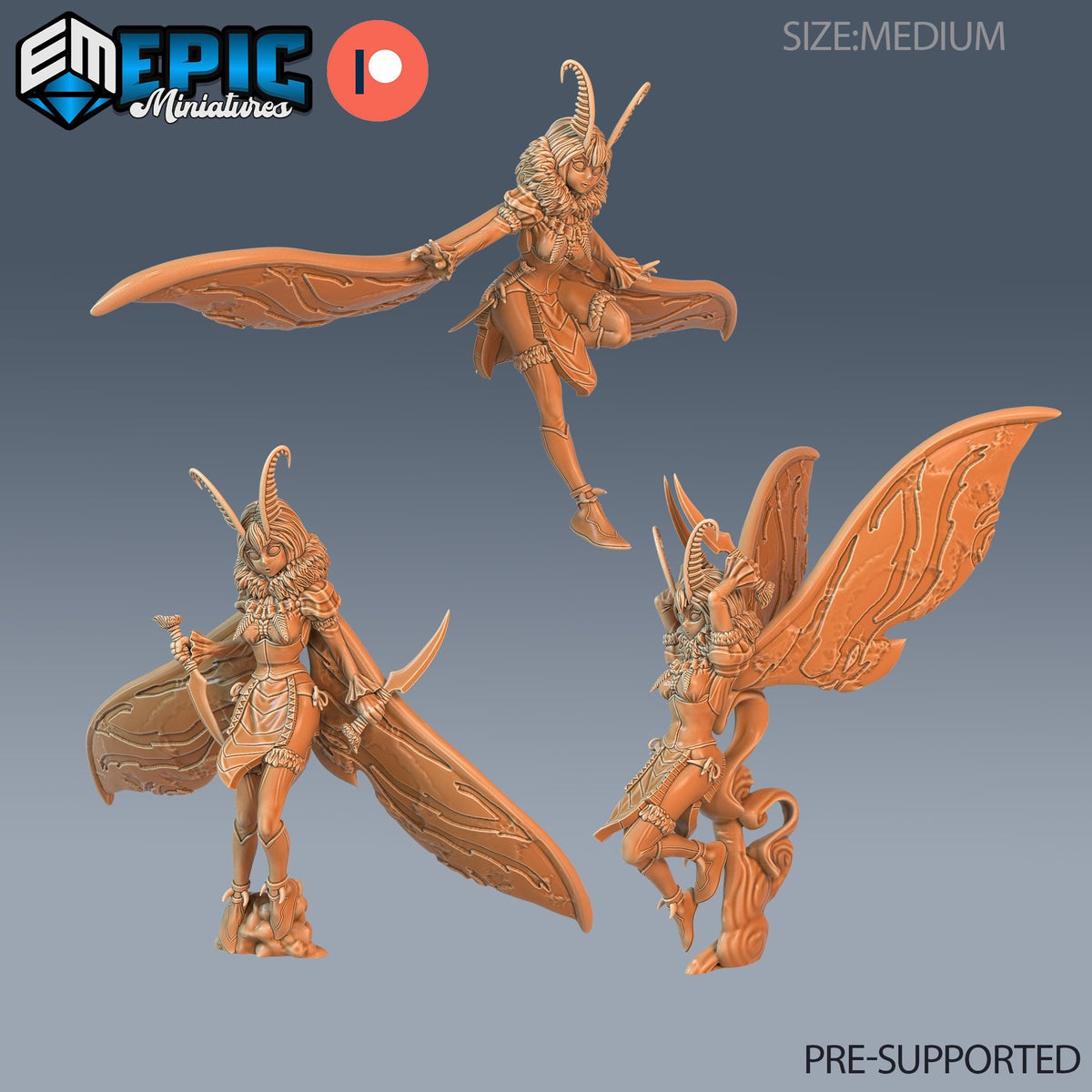 Moth Girl Set of 3 DND miniatures group photo Eternal Fungi