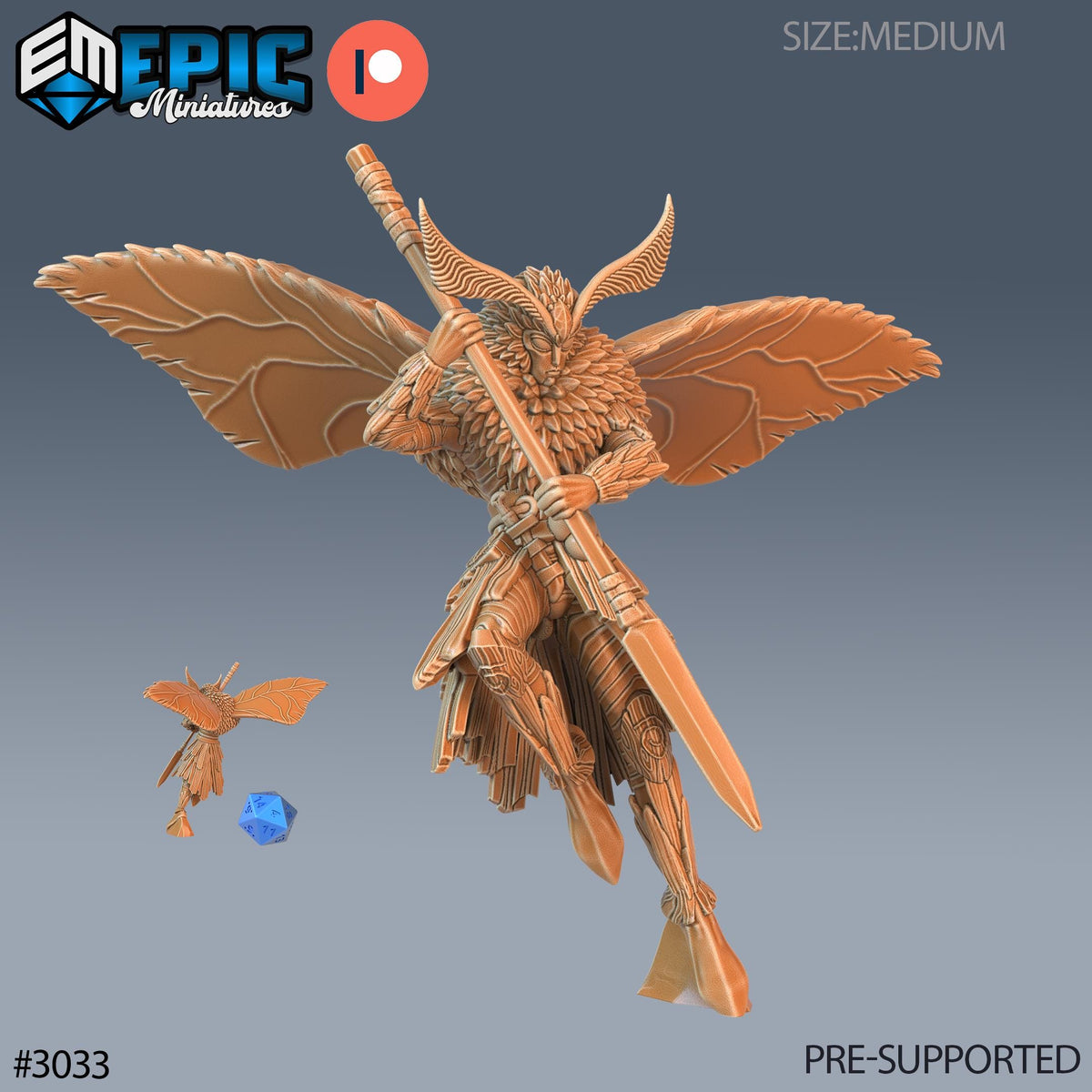 Moth Warrior Option #3033 front DND miniature Eternal Fungi 16k resin