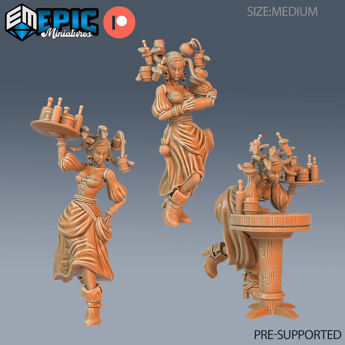 Gorgon Waitress Set of 3 DND miniatures group photo Sunrise Tavern