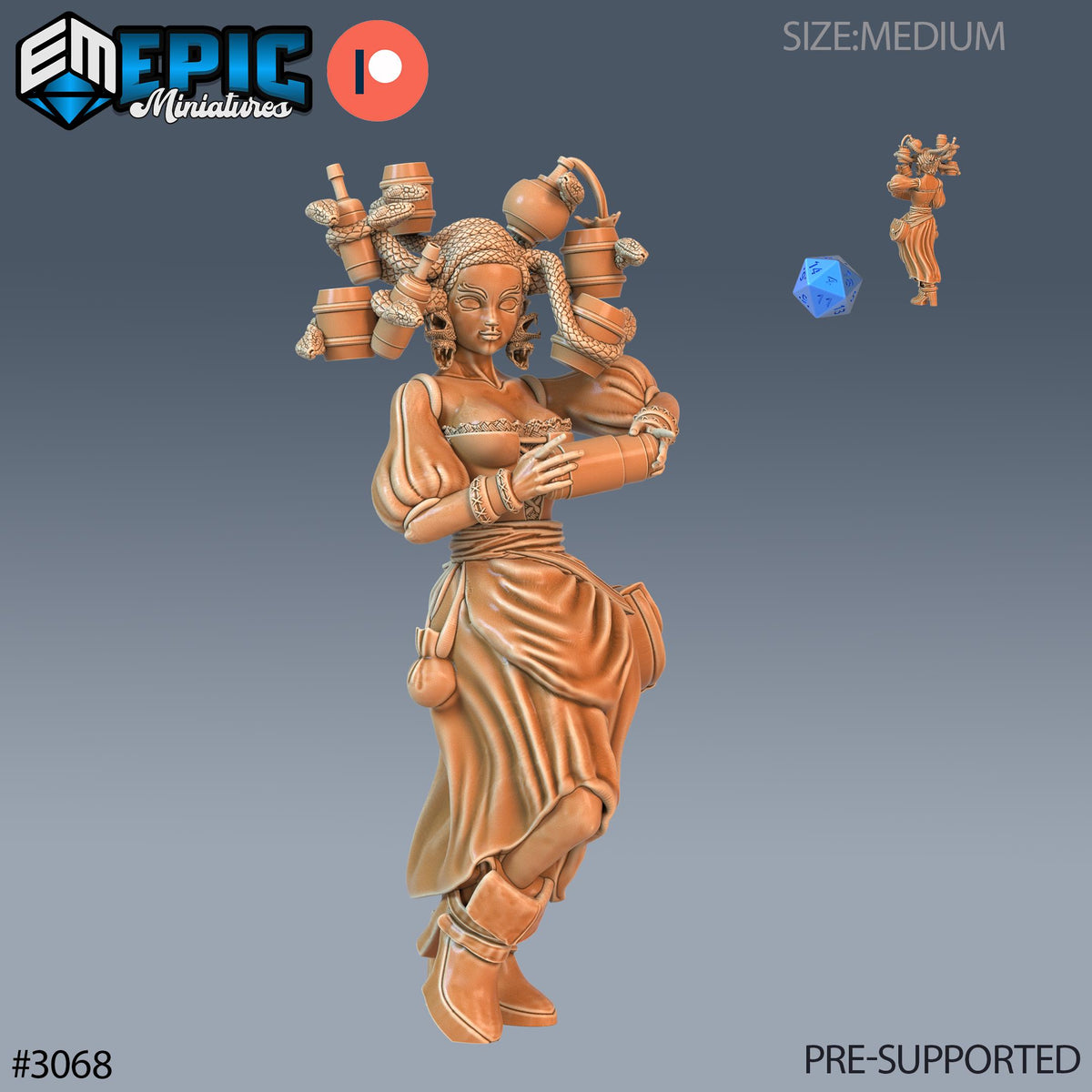 Gorgon Waitress Option #3068 front DND miniature Sunrise Tavern 16k resin