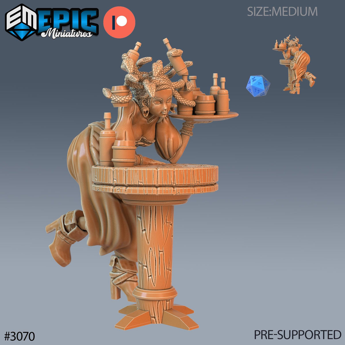 Gorgon Waitress Option #3070 front DND miniature Sunrise Tavern 16k resin