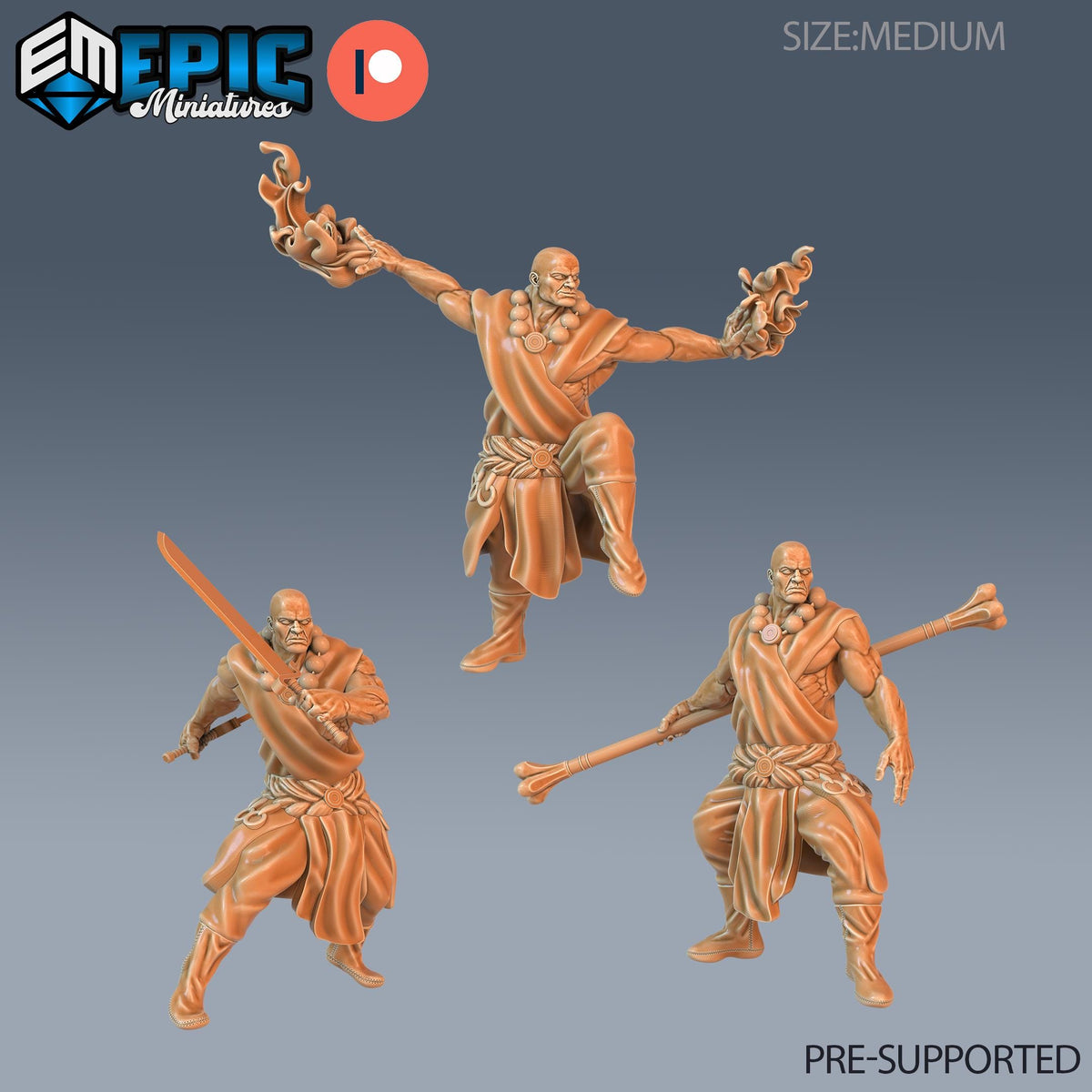 Monk Player Character Set of 3 DND miniatures group photo Sunrise Tavern