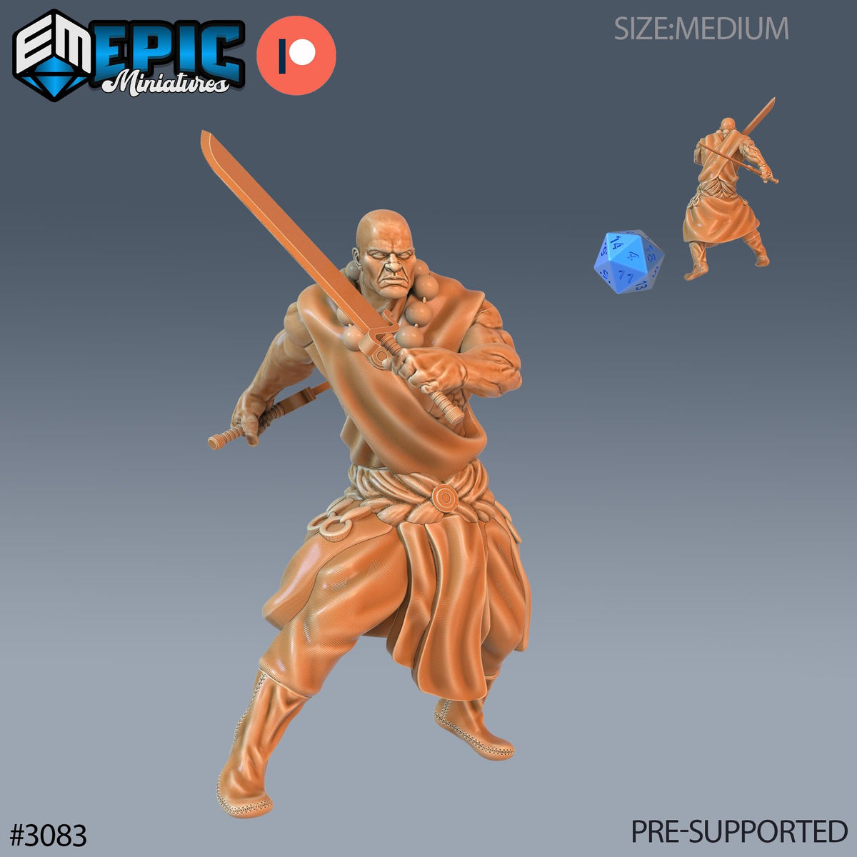Monk Player Character Option #3083 front DND miniature Sunrise Tavern 16k resin