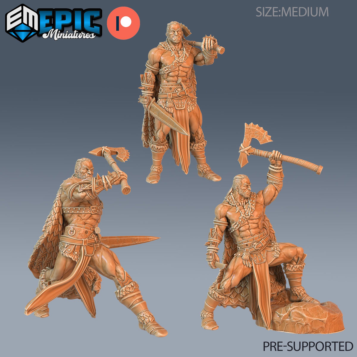 Barbarian Player Character Set of 3 DND miniatures group photo Sunrise Tavern