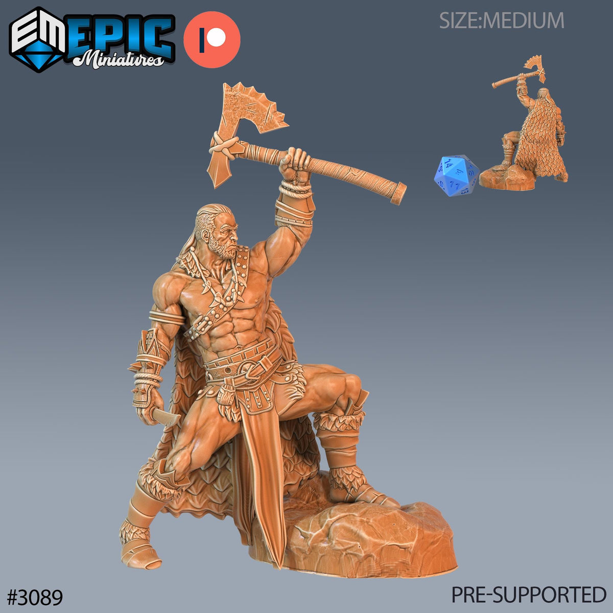 Barbarian Player Character Option #3089 front DND miniature Sunrise Tavern 16k resin