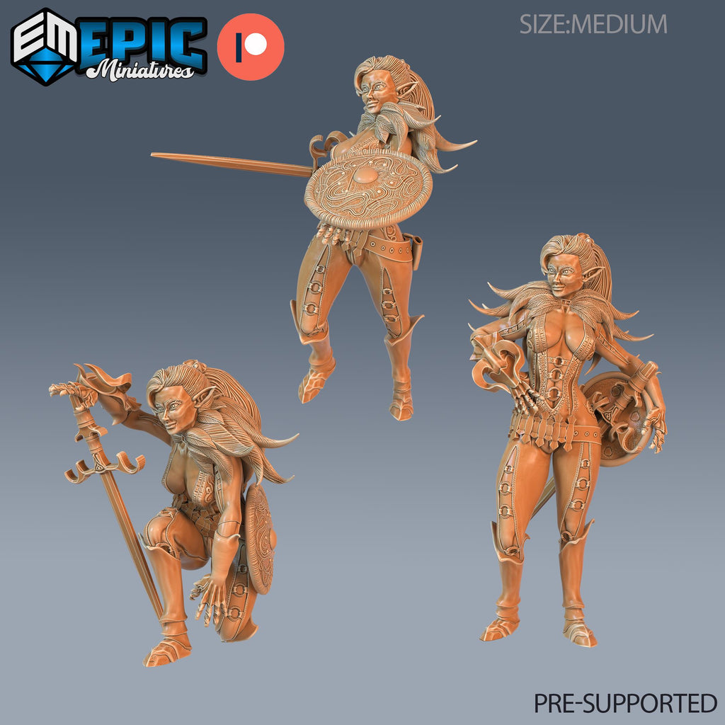Elf Fighter Female Player Character Set of 3 DND miniatures group photo Sunrise Tavern