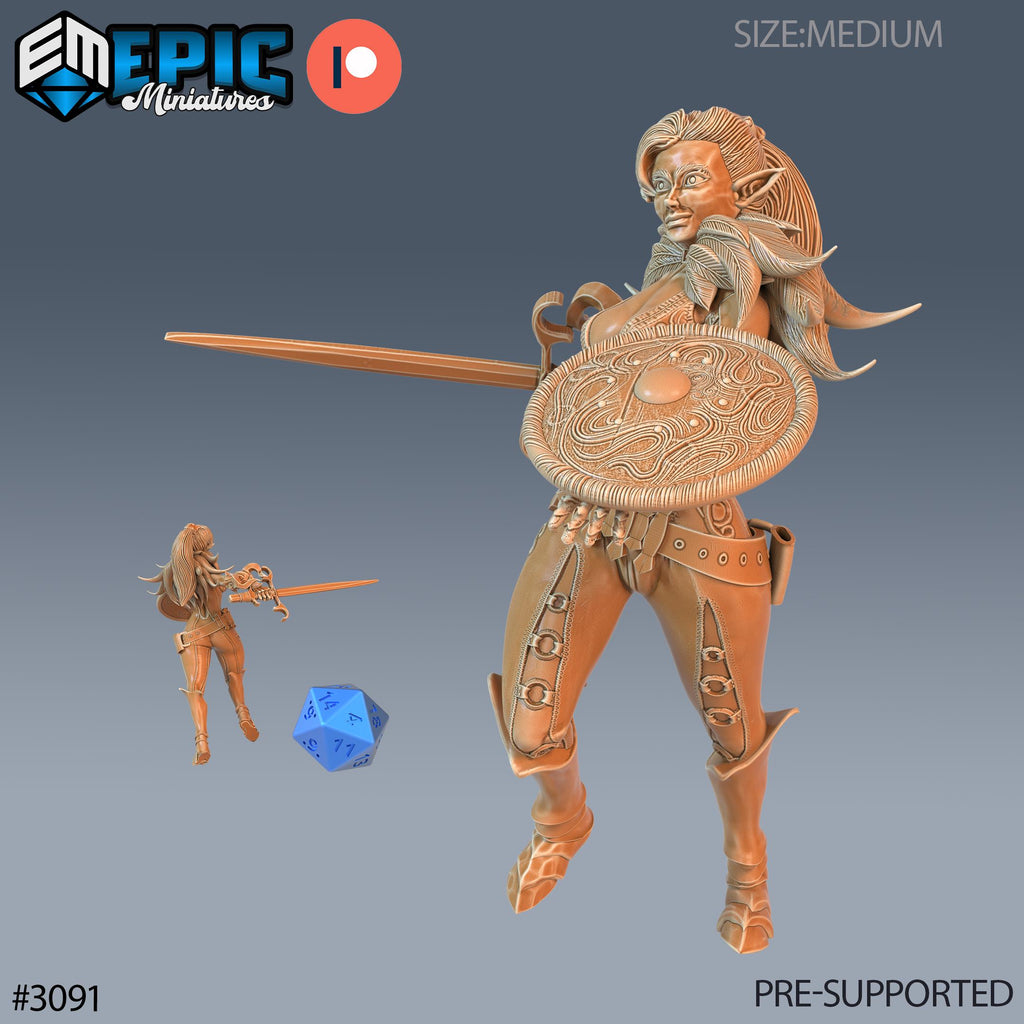Elf Fighter Female Player Character Option #3091 front DND miniature Sunrise Tavern 16k resin