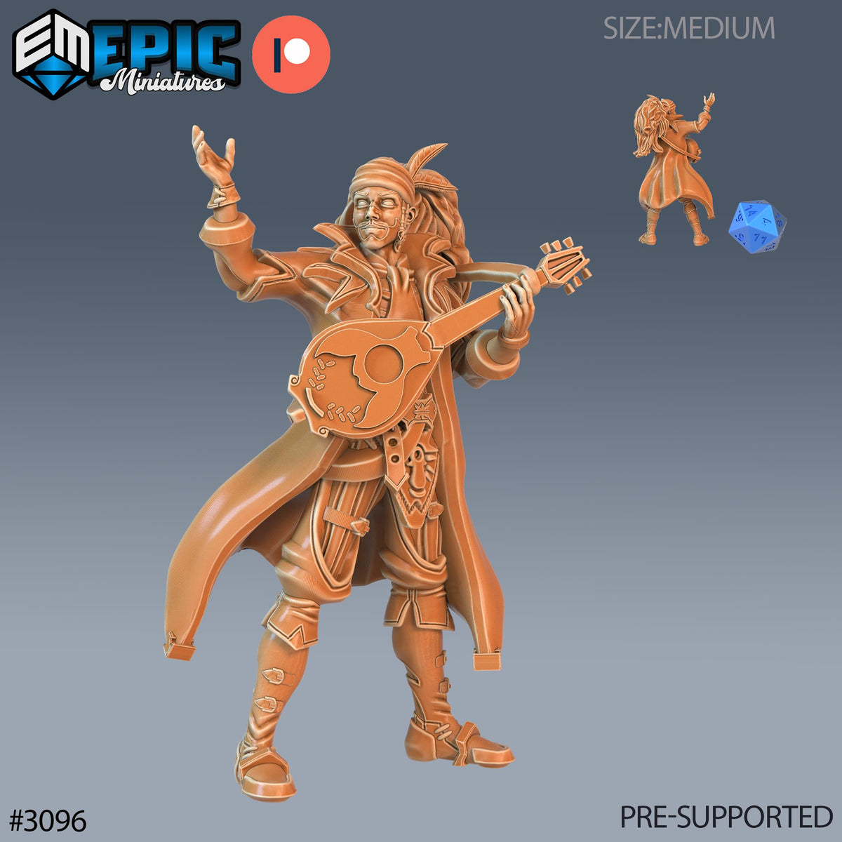 Bard Player Character Option #3096 front DND miniature Sunrise Tavern 16k resin