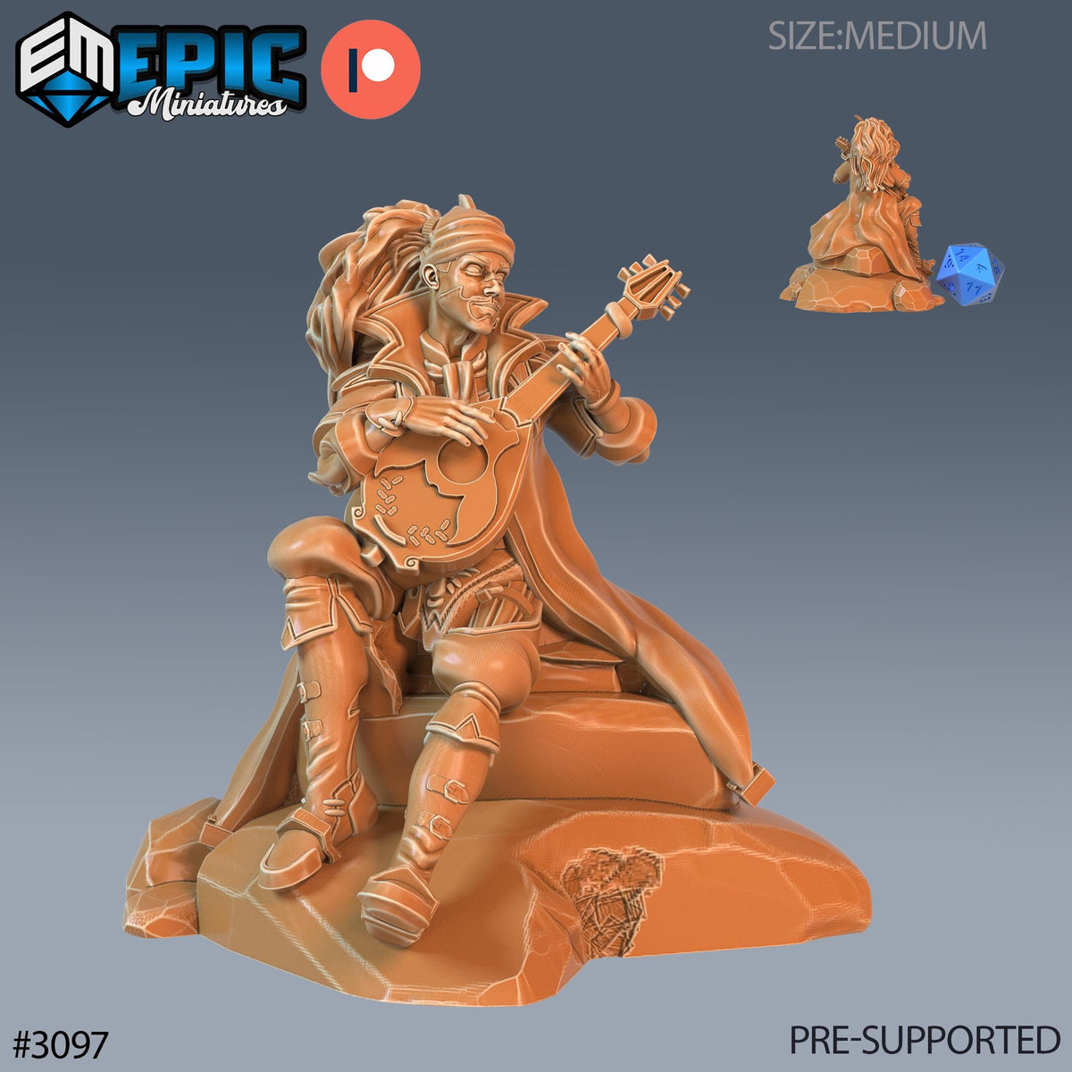 Bard Player Character Option #3097 front DND miniature Sunrise Tavern 16k resin