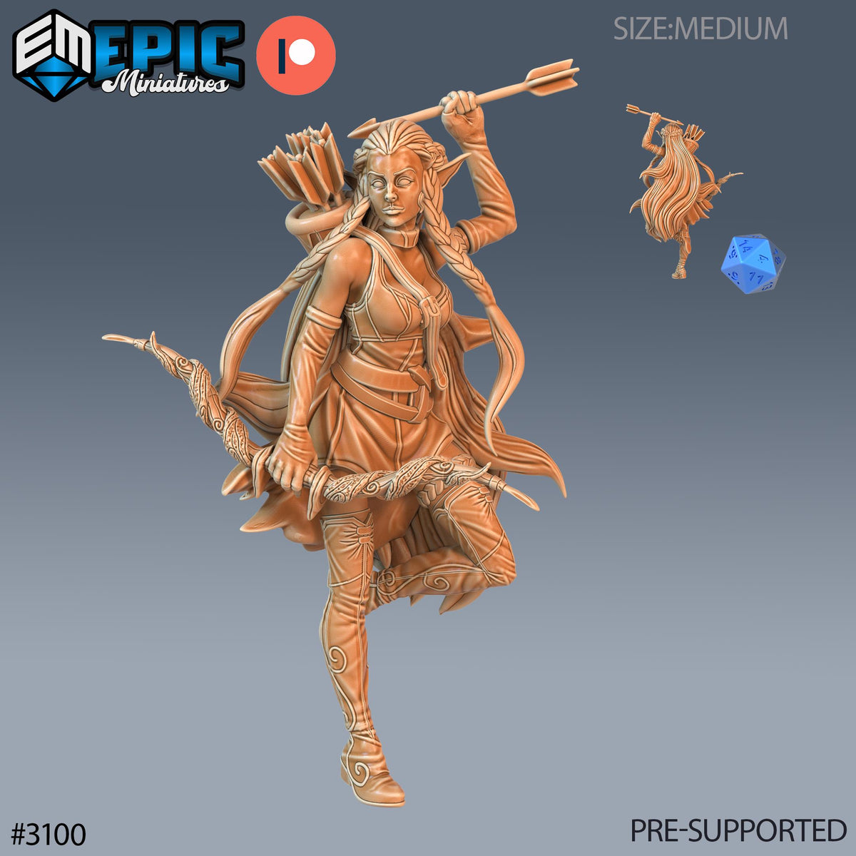 Elf Ranger Female Player Character Option #3100 front DND miniature Sunrise Tavern 16k resin