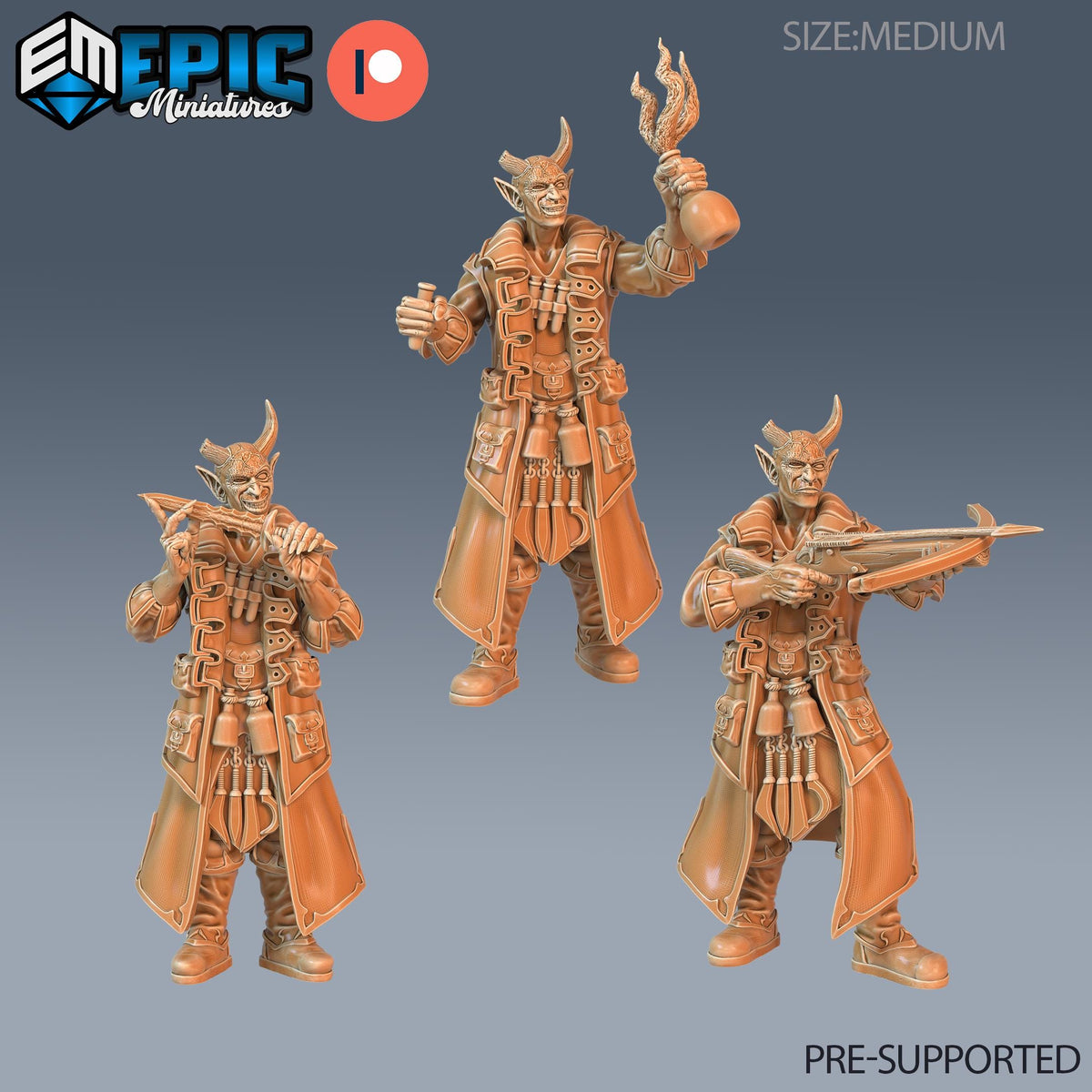 Tiefling Rogue Player Character Set of 3 DND miniatures group photo Sunrise Tavern