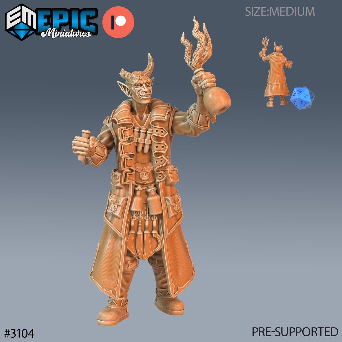 Tiefling Rogue Player Character Option #3104 front DND miniature Sunrise Tavern 16k resin