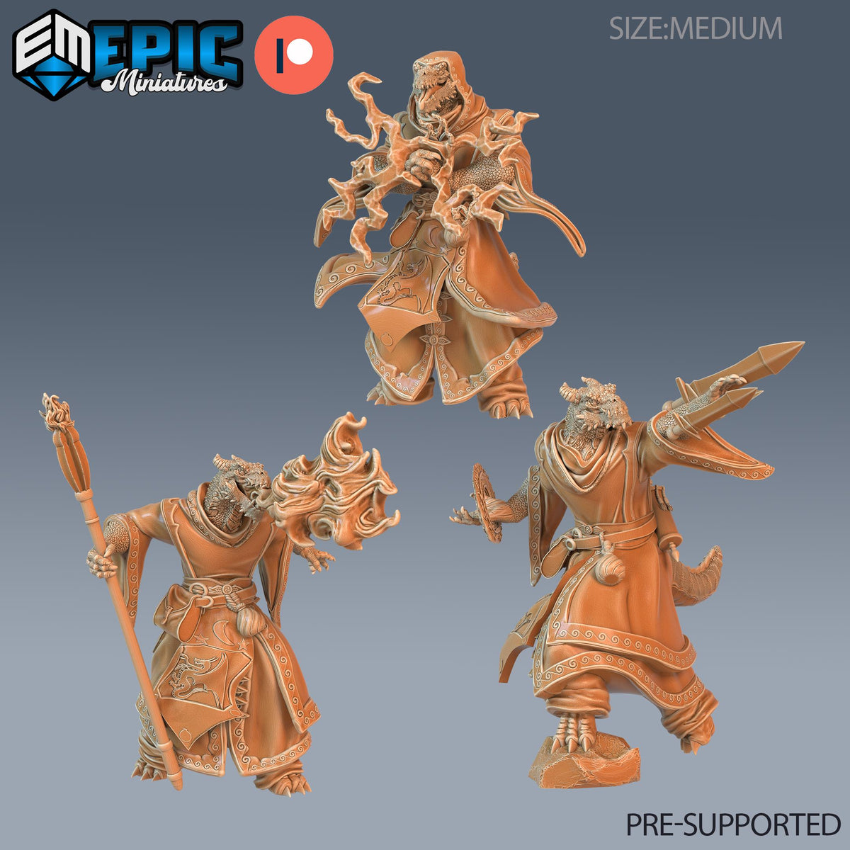 Half Dragon Sorcerer Player Character Set of 3 DND miniatures group photo Sunrise Tavern