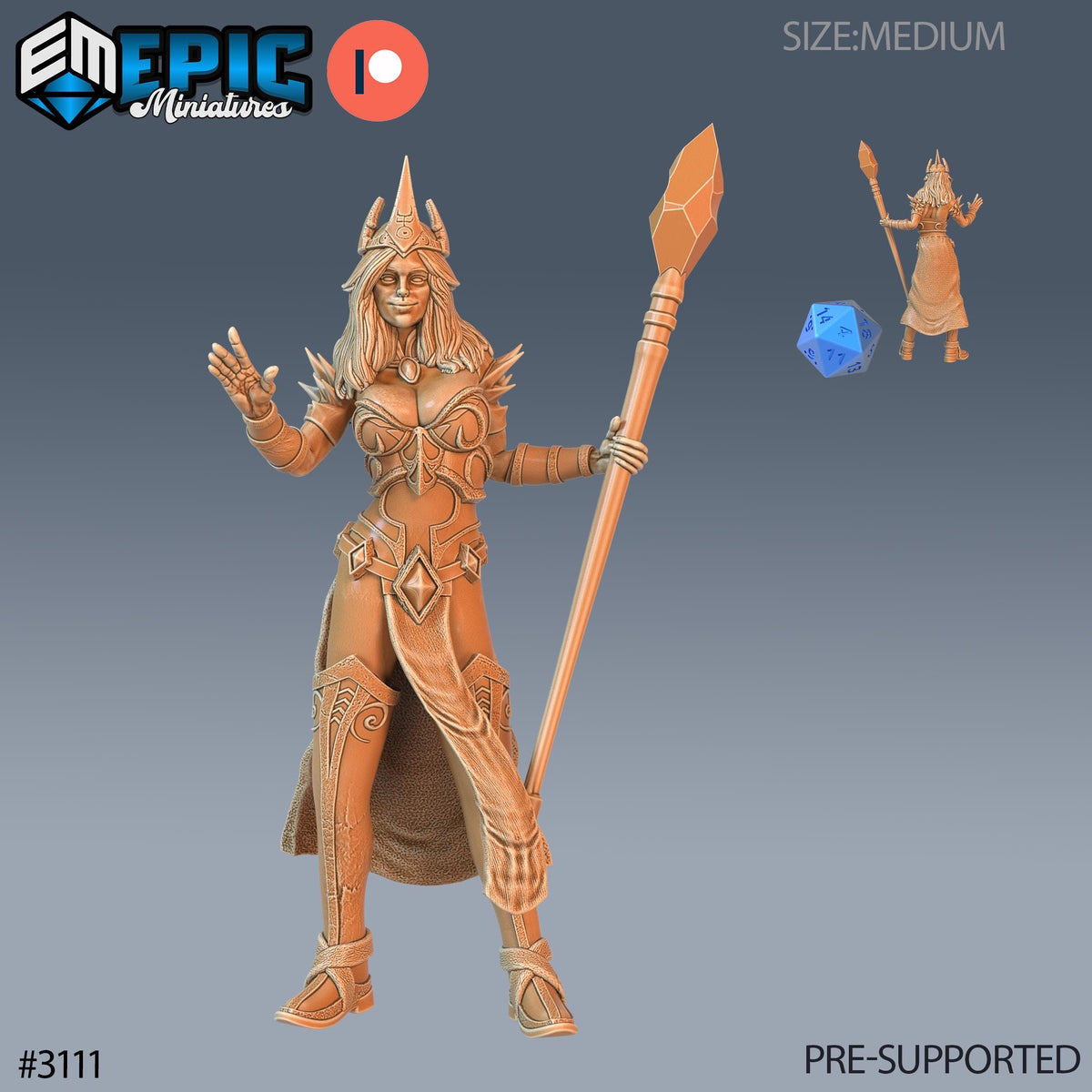 Wizard Female Player Character Option #3111 front DND miniature Sunrise Tavern 16k resin