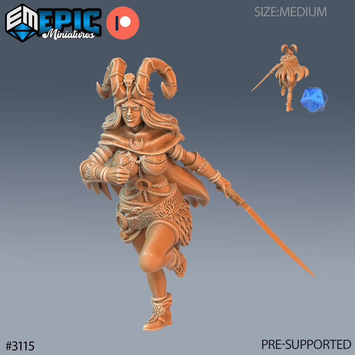 Druid Female Player Character Option #3115 front DND miniature Sunrise Tavern 16k resin