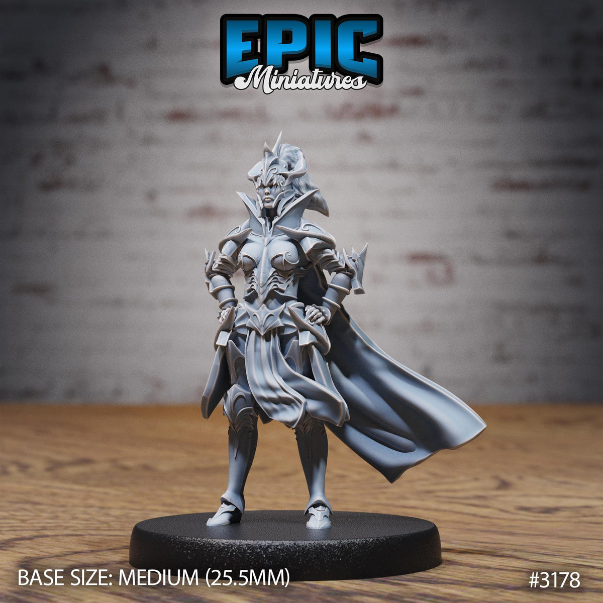 Hunters Guild Female Knight Option #3178 front DND miniature Dragons Reign 16k resin