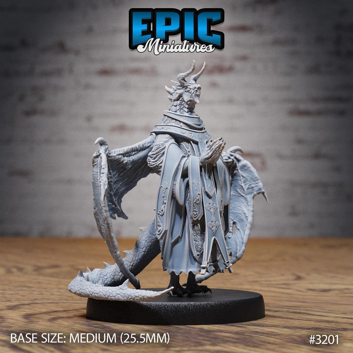 Hunters Guild Bahamut Cleric Option #3201 front DND miniature Dragons Reign 16k resin
