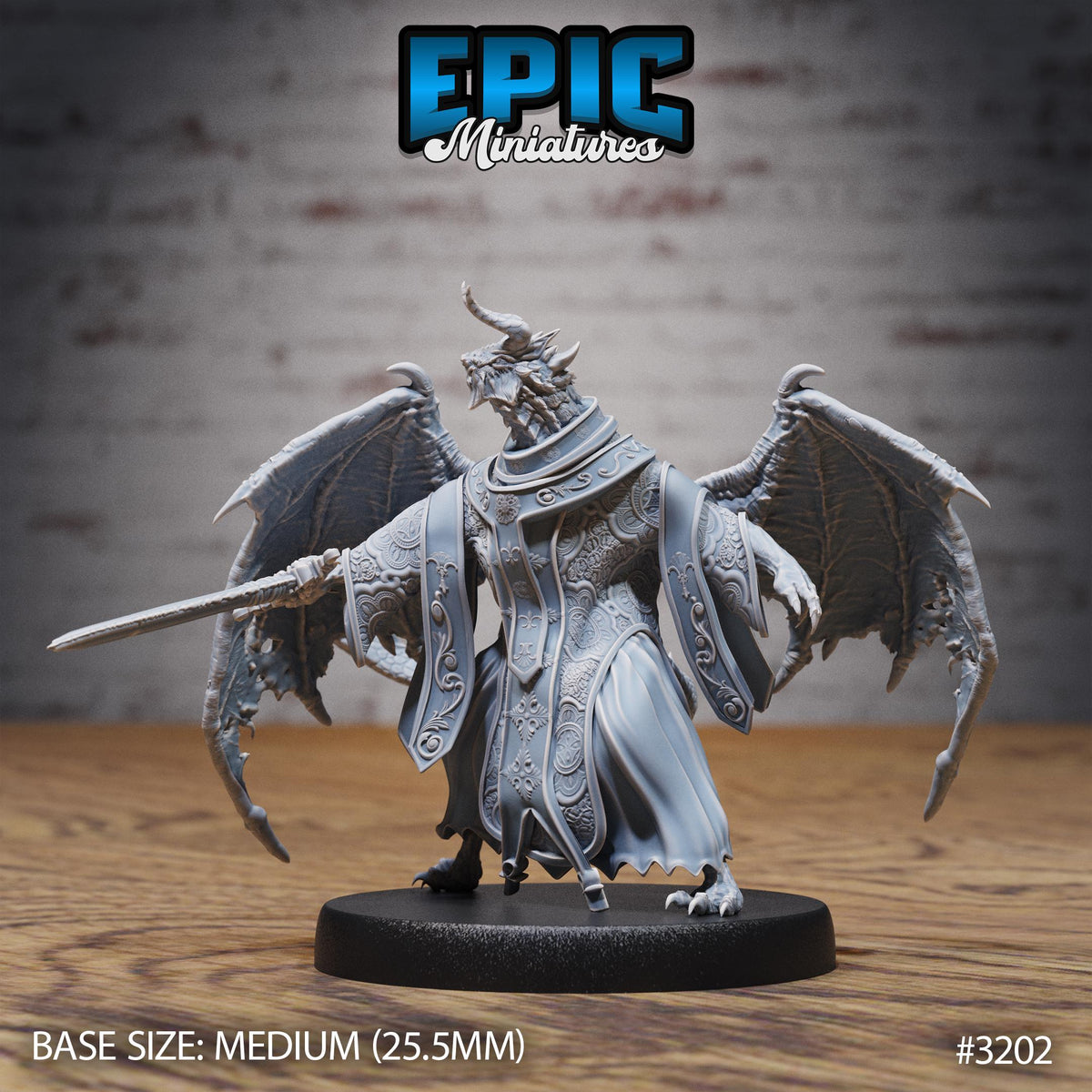 Hunters Guild Bahamut Cleric Option #3202 front DND miniature Dragons Reign 16k resin