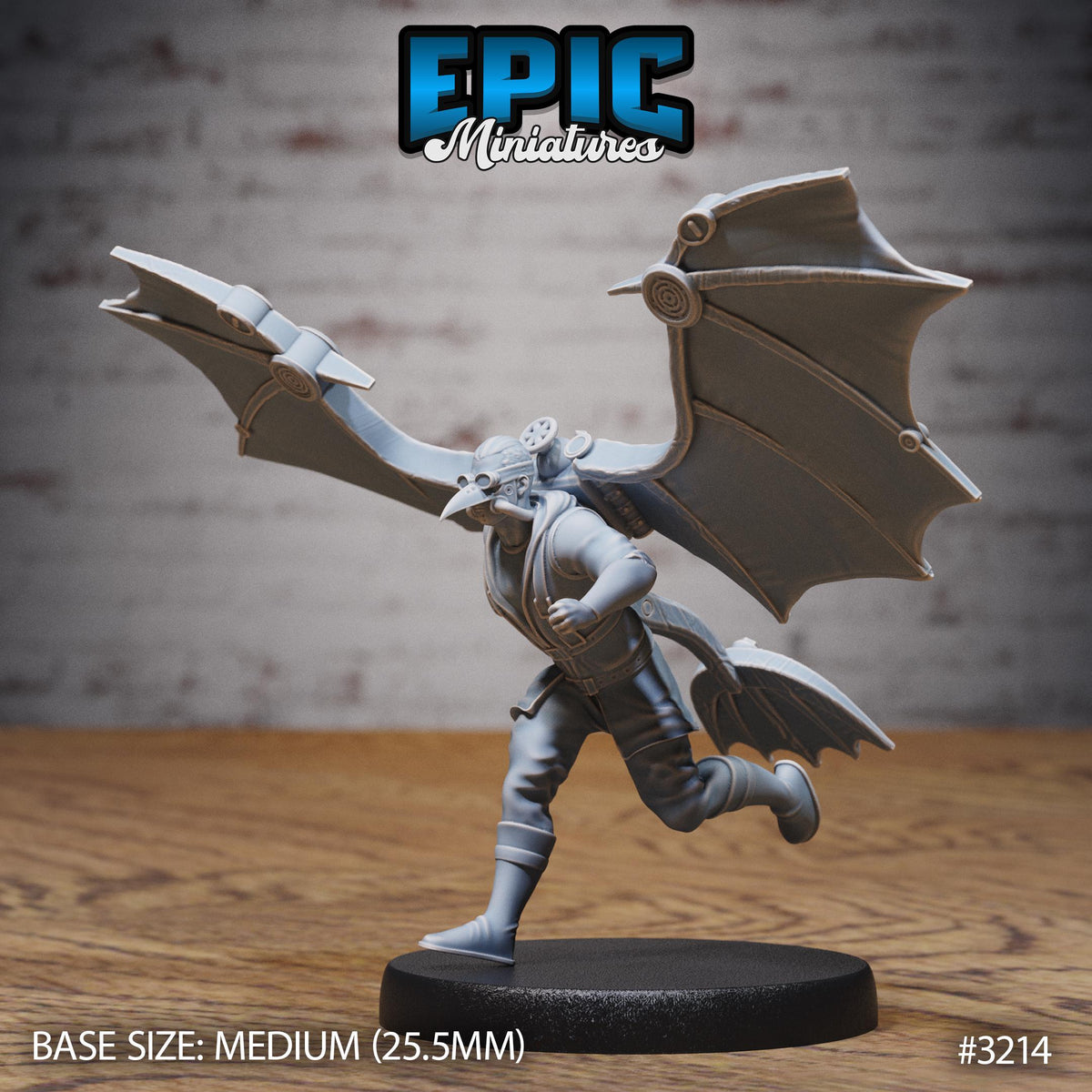 Winged Glider Pilot Levi Option #3214 front DND miniature Steam Inventions 16k resin
