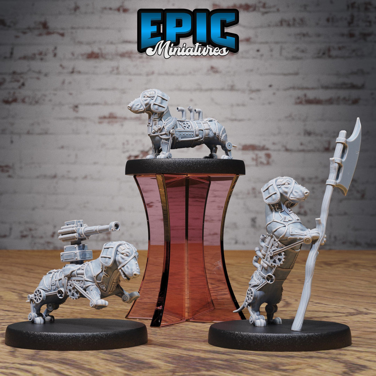 Construct Dachshund Set of 3 DND miniatures group photo Steam Inventions