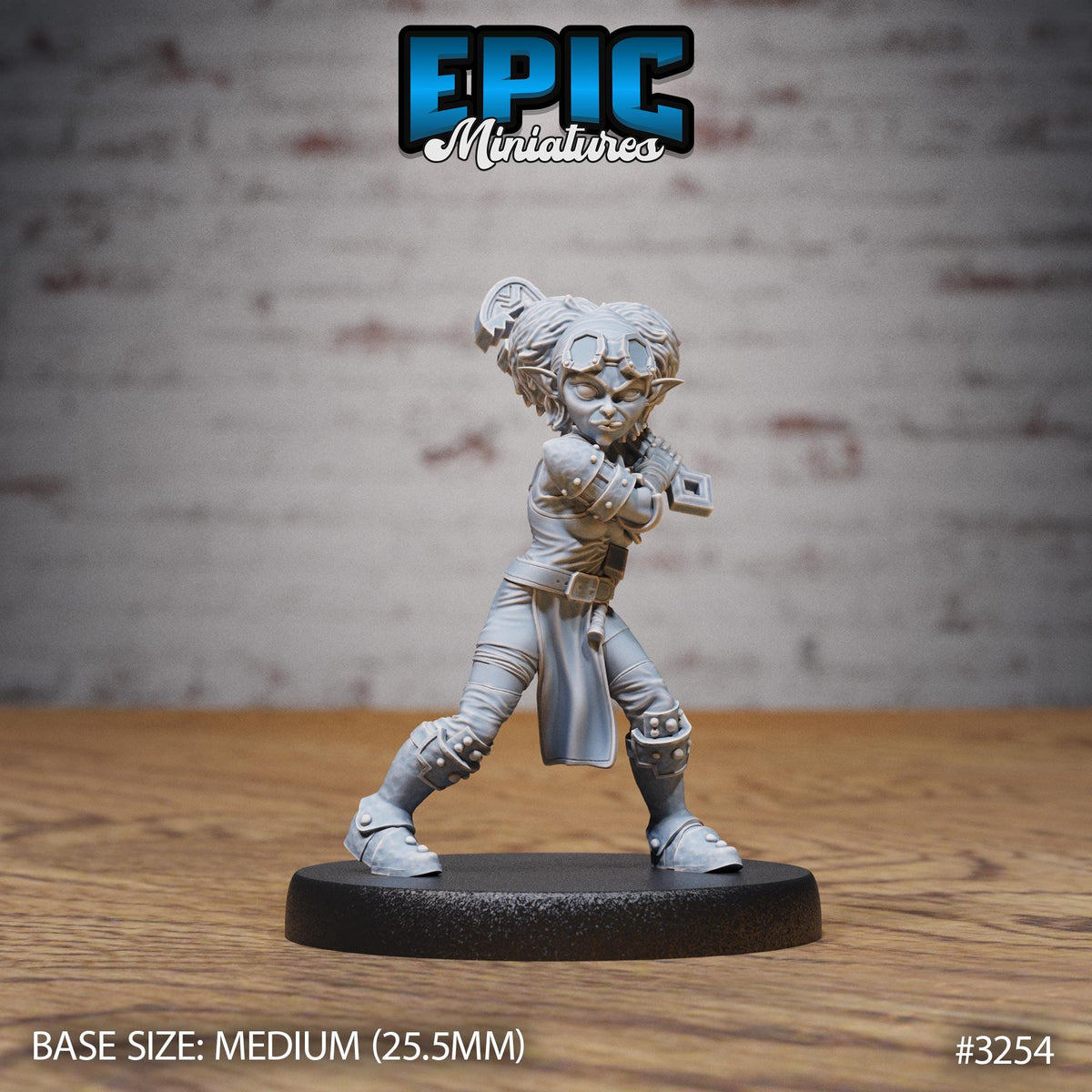 Gnome Tinkerer Female Option #3254 front DND miniature Steam Inventions 16k resin