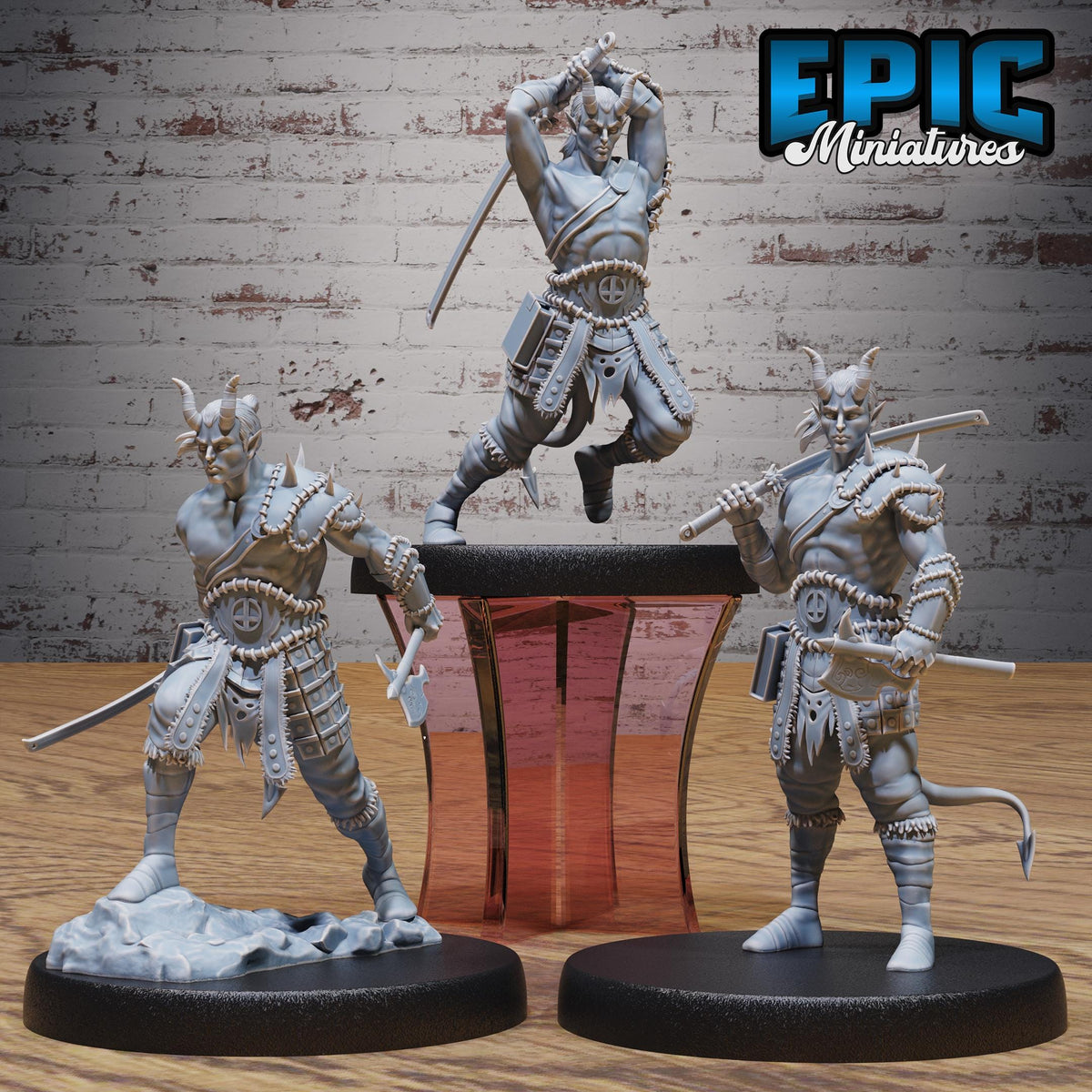 Tiefling Barbarian Set of 3 DND miniatures group photo Infernal Heritage
