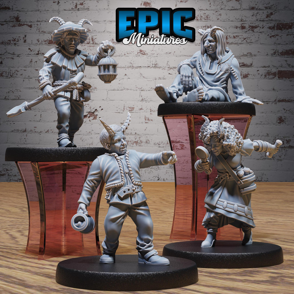 Tiefling Villager Set of 4 DND miniatures group photo Infernal Heritage