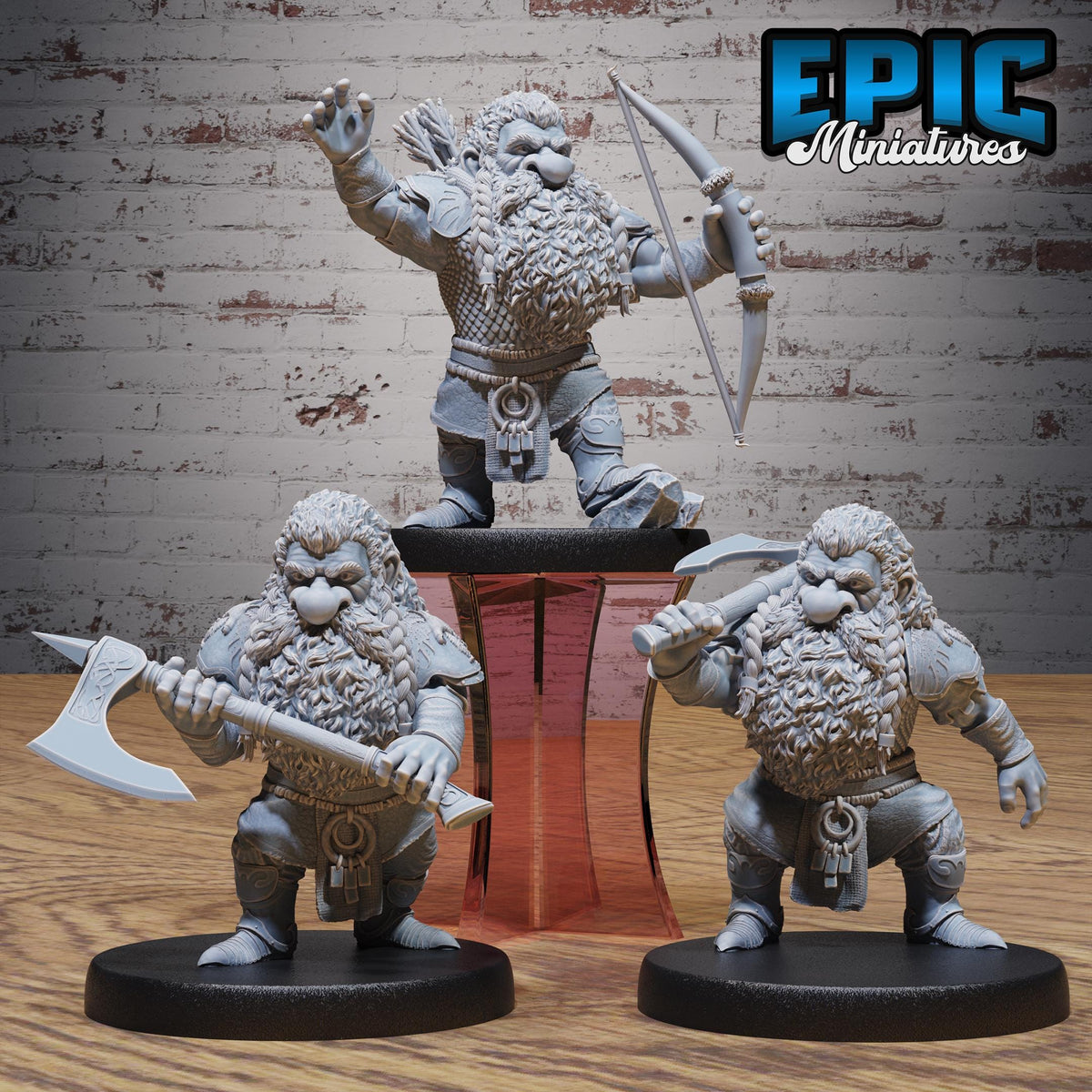 Bearded Dwarf Adventurer Set of 3 DND miniatures group photo Giants & Dwarfs